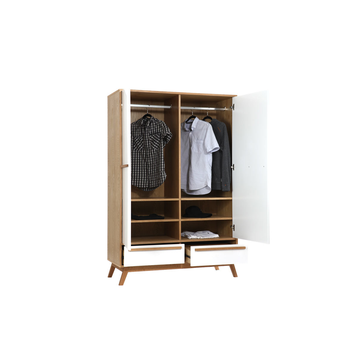 Armoire design avec penderie finition bois clair et blanc mat L120 cm HELIA blanc, MILIBOO