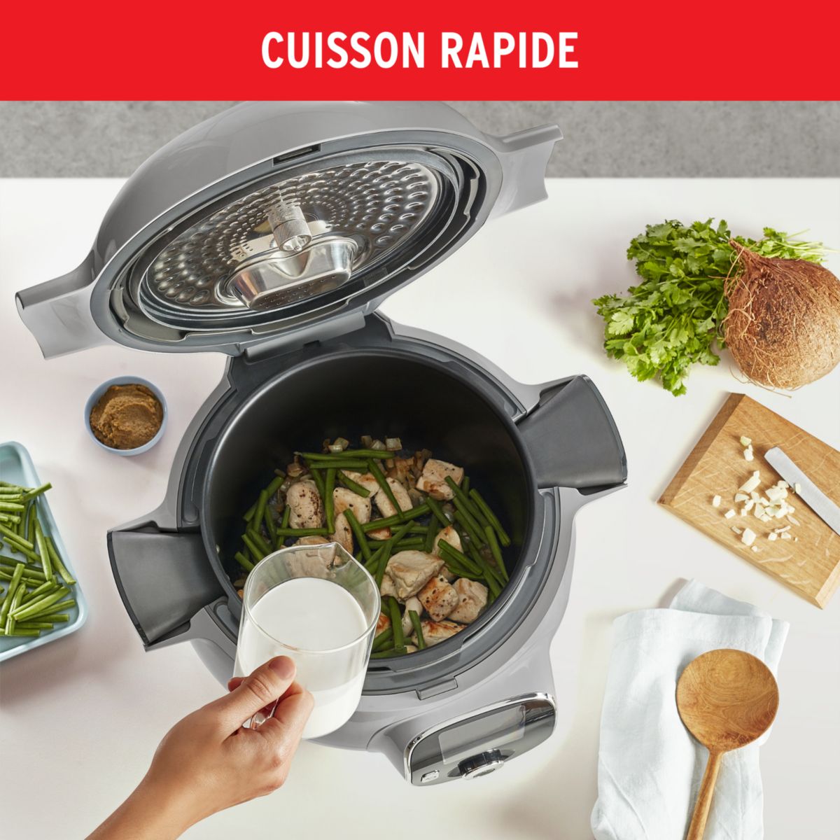 Cookeo CE854B10 gris 6 L, 6 modes de cuisson, 80 recettes couleur unique, MOULINEX