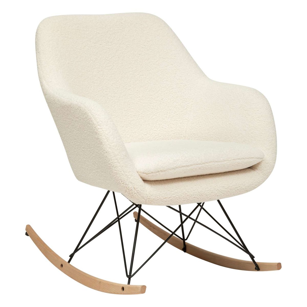 Fauteuil à bascule en bouclette OLMETO blanc, ATMOSPHERA
