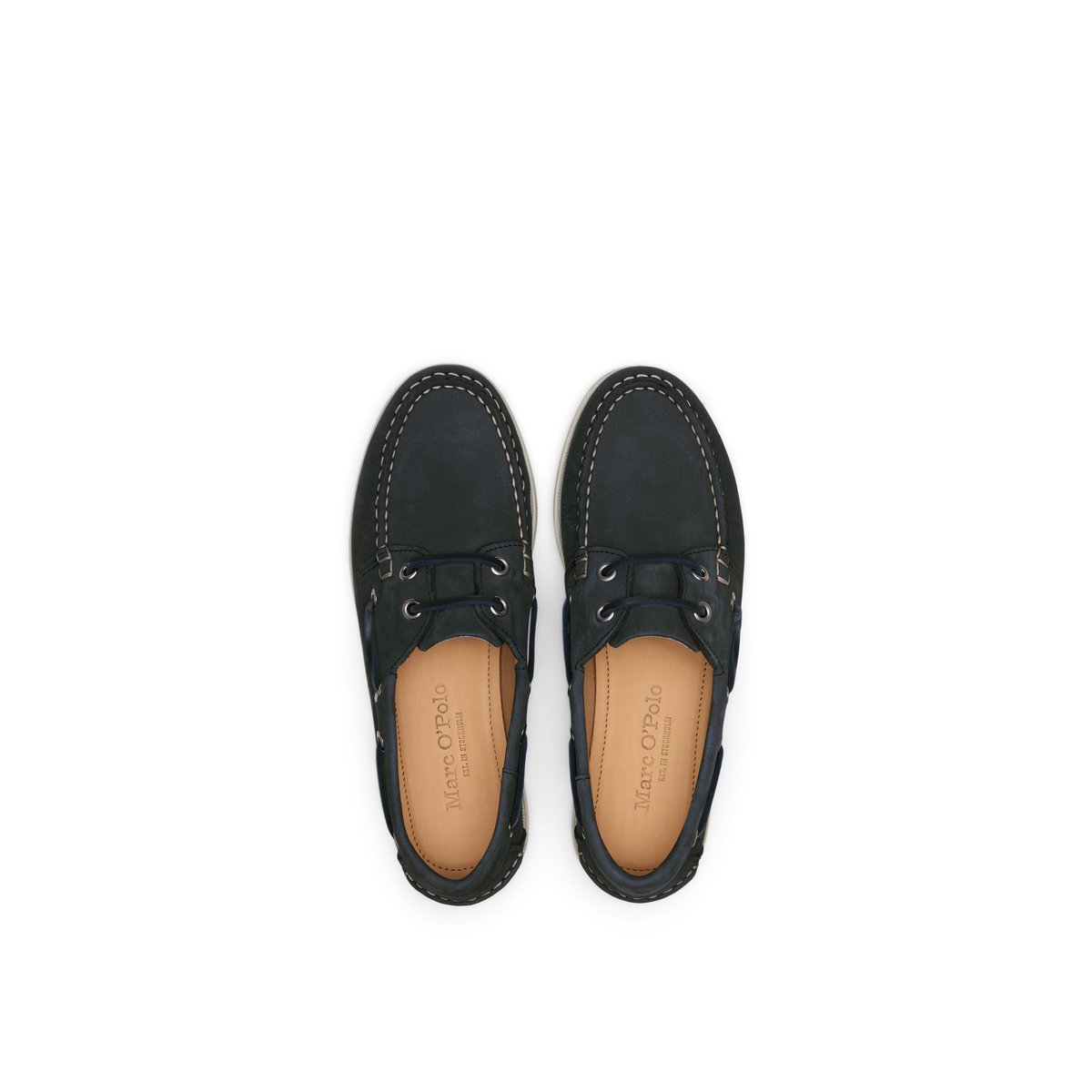 Chaussure bateau modèle Nadja en cuir de vachette nubuck souple bleu fonce, MARC O'POLO