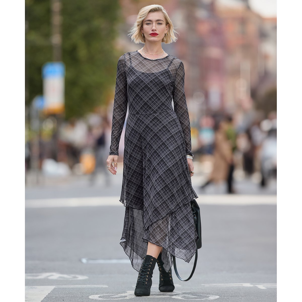 Robe en Mesh à Carreaux et Ourlet Plongeant Roxy gris, JOE BROWNS