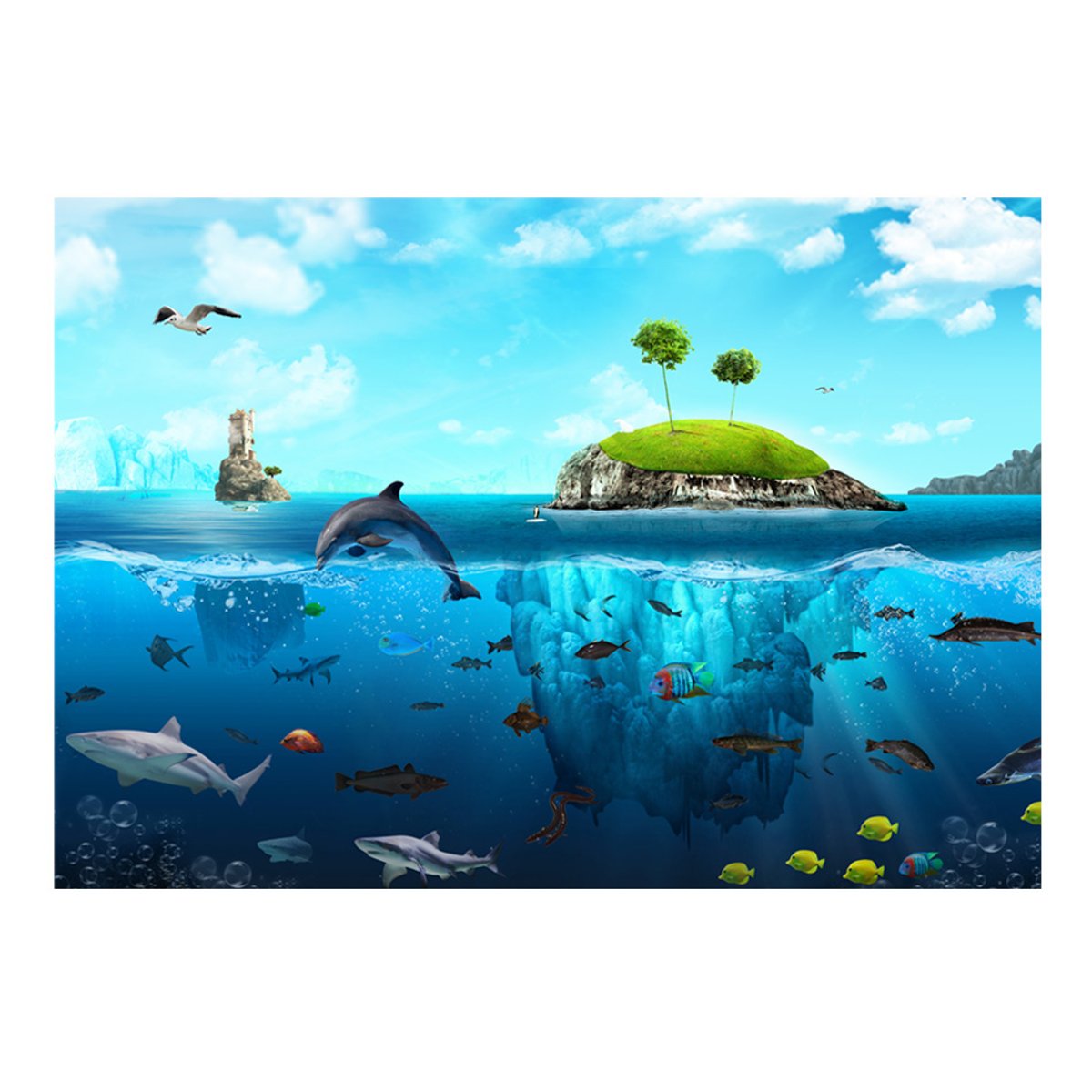 Papier peint intissé panoramique Paysage Royaume nautique bleu, EDEN