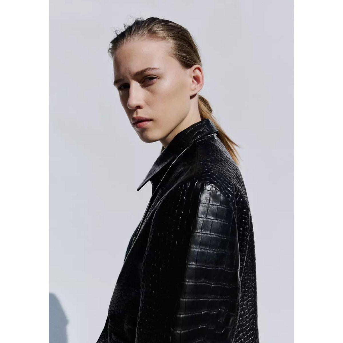 Veste cuir double boutonnage noir, MANGO