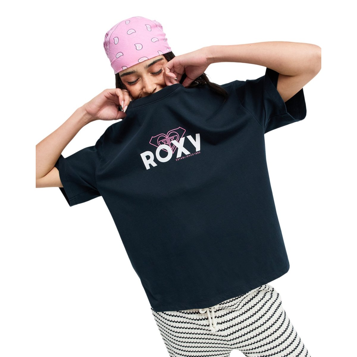 T-Shirt, manches courtes, col rond, Floral. noir anthracite, ROXY