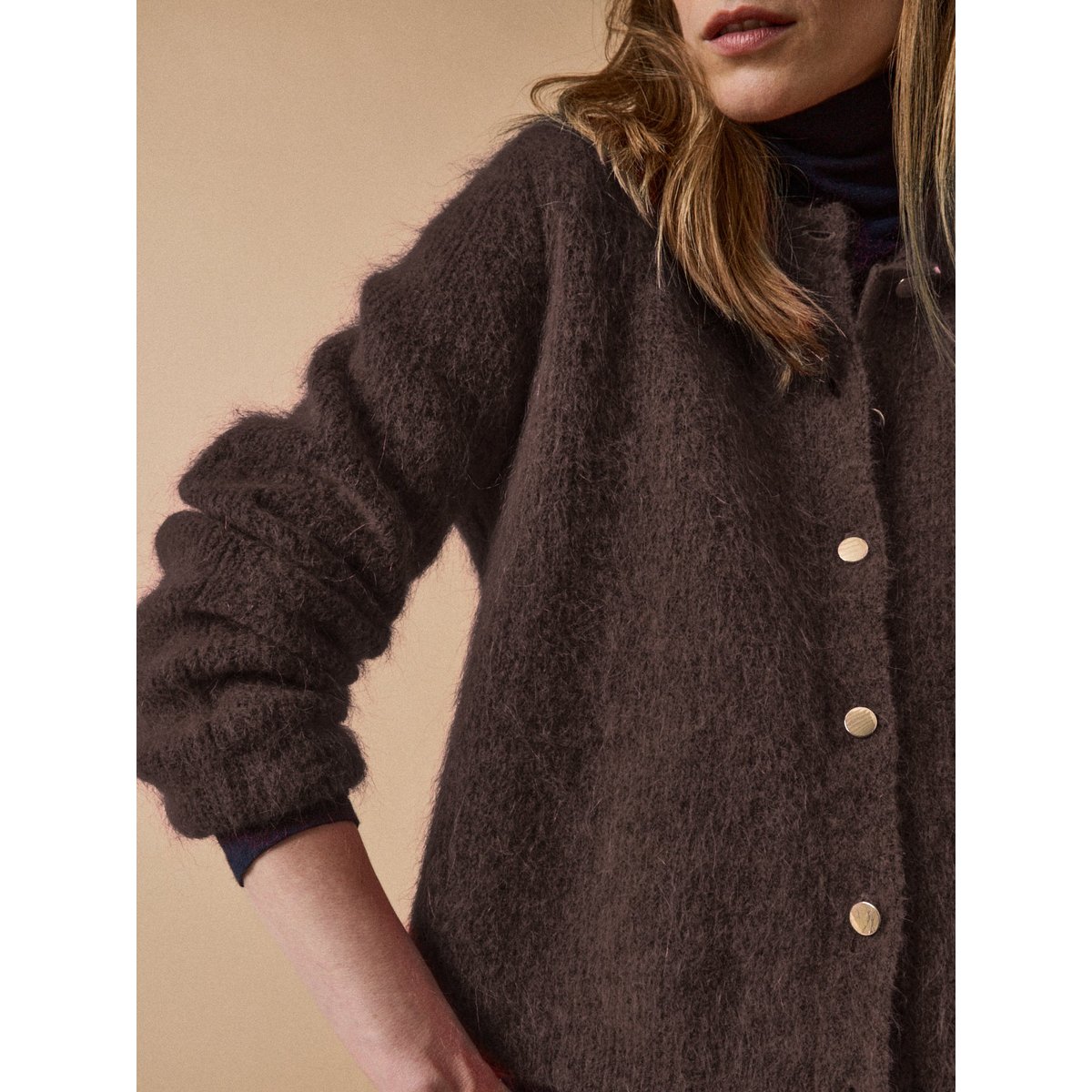 Gilet avec laine et mohair chocolat, CYRILLUS