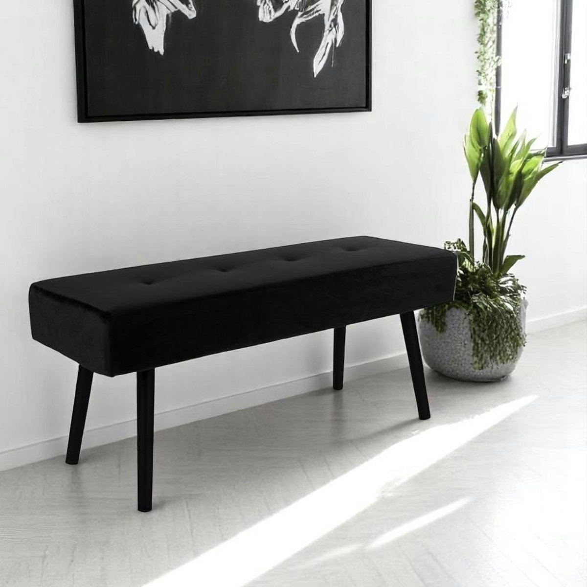 Banc d'entrée en velours noir BRUGES noir, PIER IMPORT