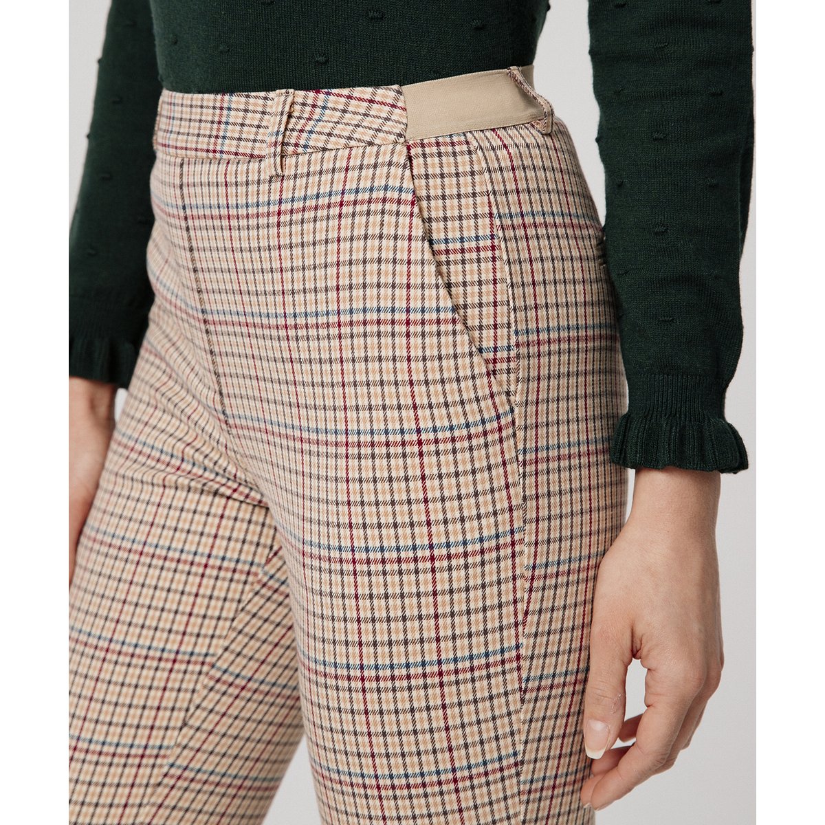 Pantalon 7/8ème bi-stretch marron multico pied de poule, DAMART