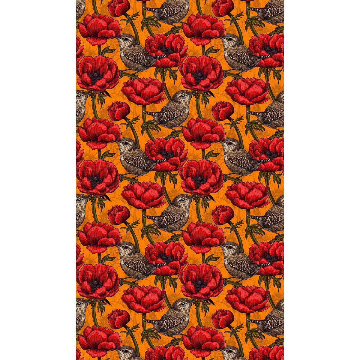 Papier peint jardin d'anémones intissé, HEXOA