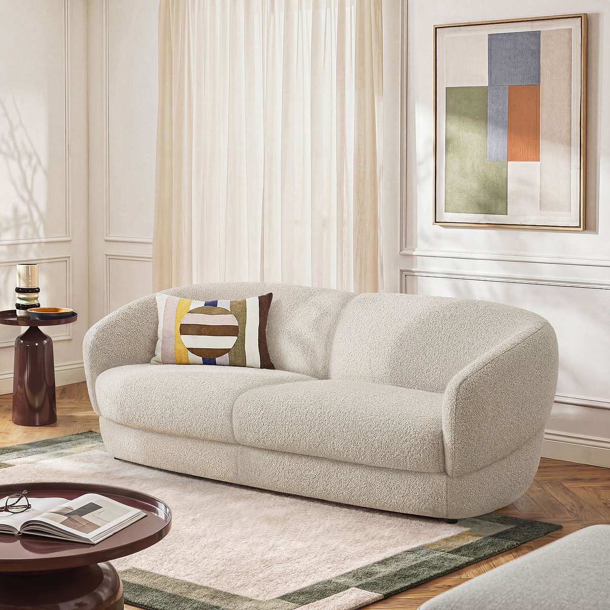 Canapé en tissu bouclette courte TEGLIO beige, HABITAT