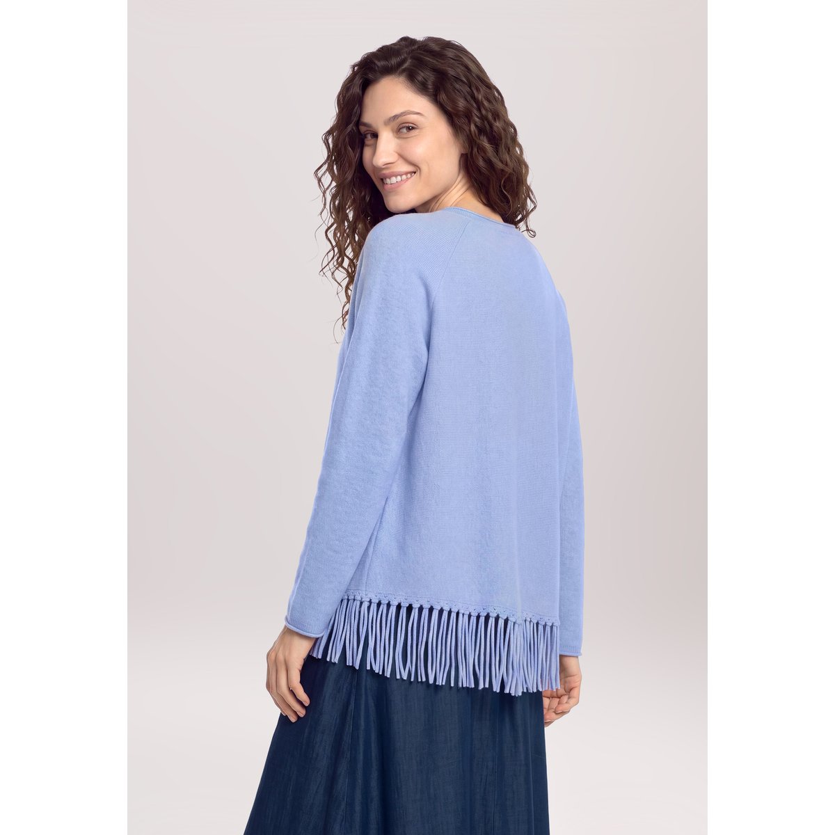 Pull-over en maille à encolure en v light blue melange, CARTOON