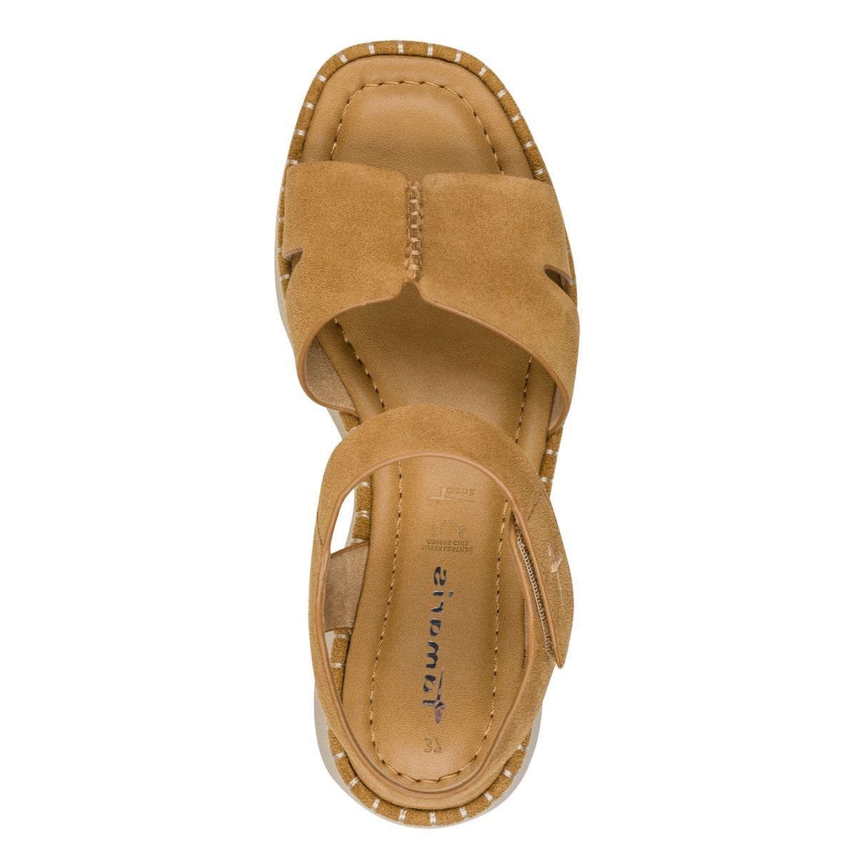Sandale à talon en cuir marron camel, TAMARIS