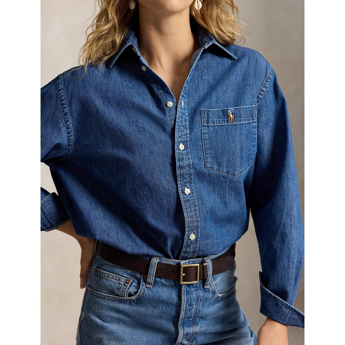 Chemise en denim ample à manches longues denim, POLO RALPH LAUREN