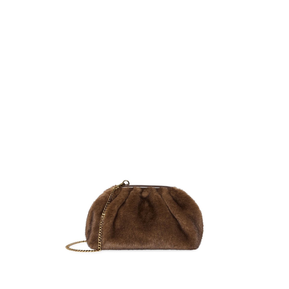Pochette effet poilu avec bandoulière chaîne marron, MOTIVI