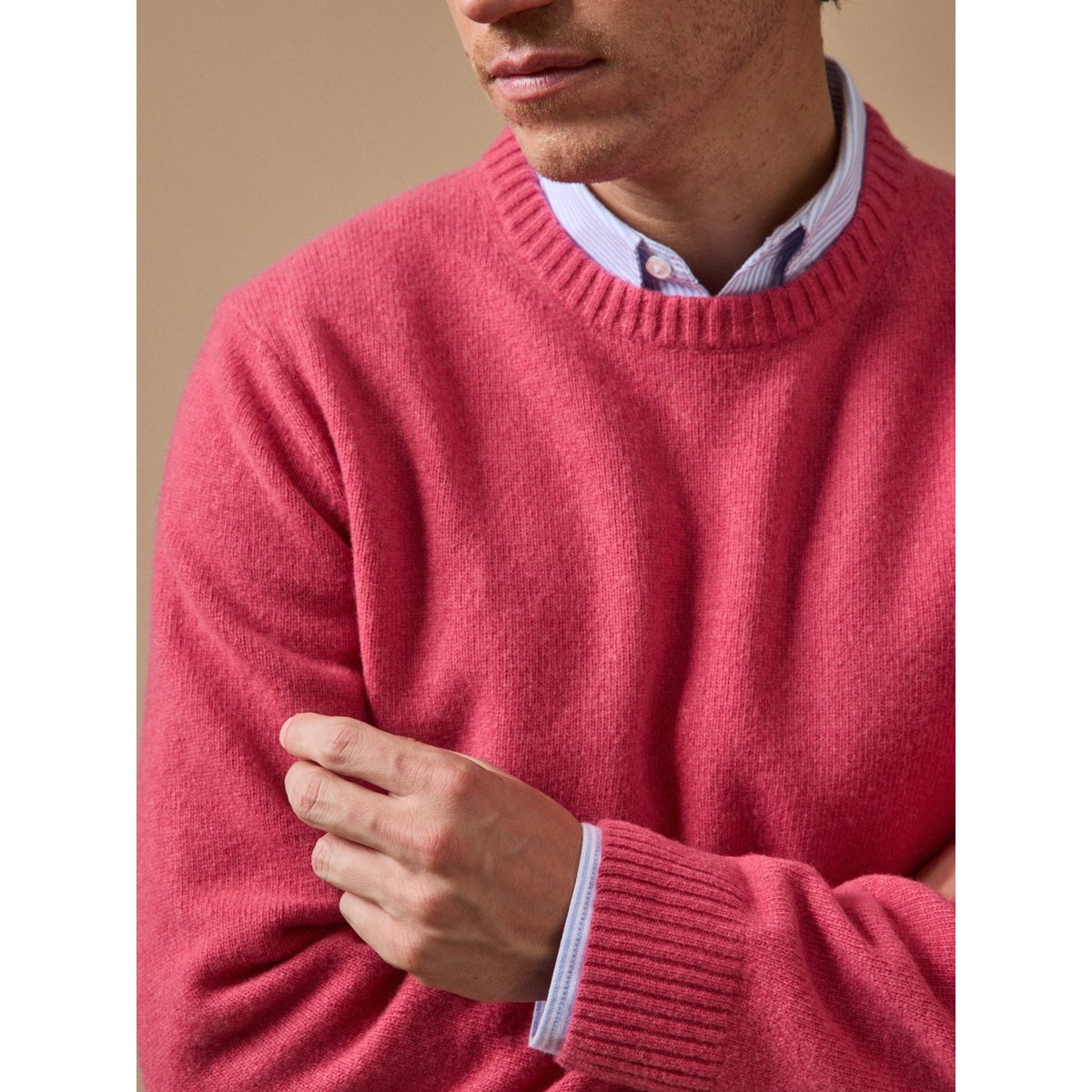 Pull col rond mélange laine rose, CYRILLUS