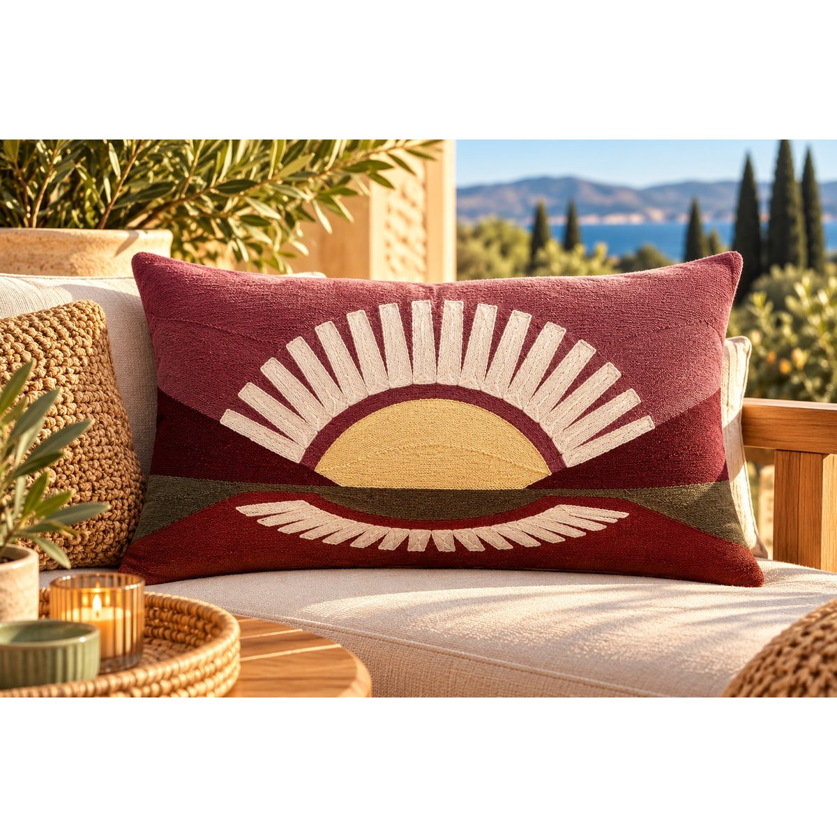 Coussin brodé Balade Radieuse bordeaux, EDEN
