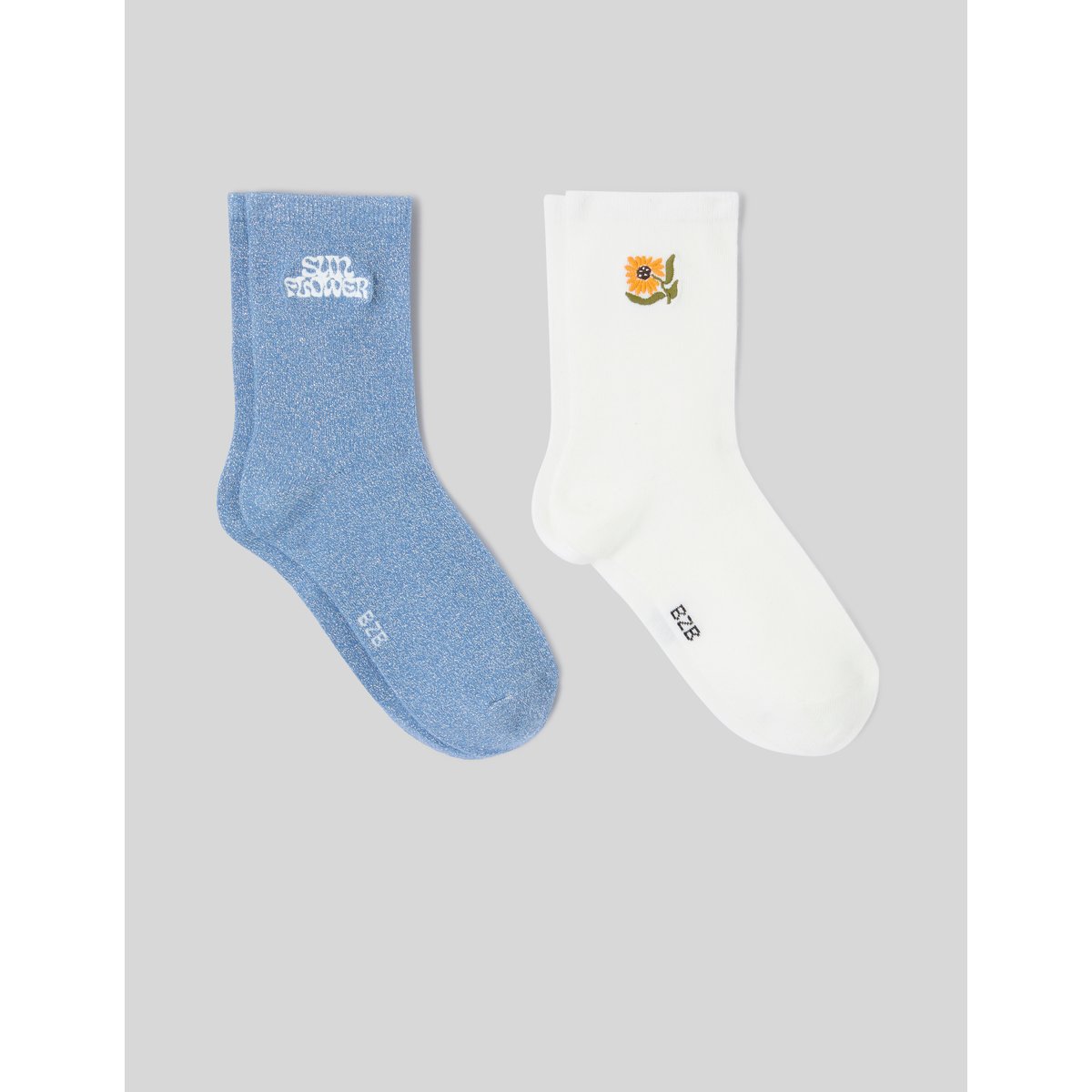 Lot de 2 paires de chaussettes brodées bleu moyen, BZB