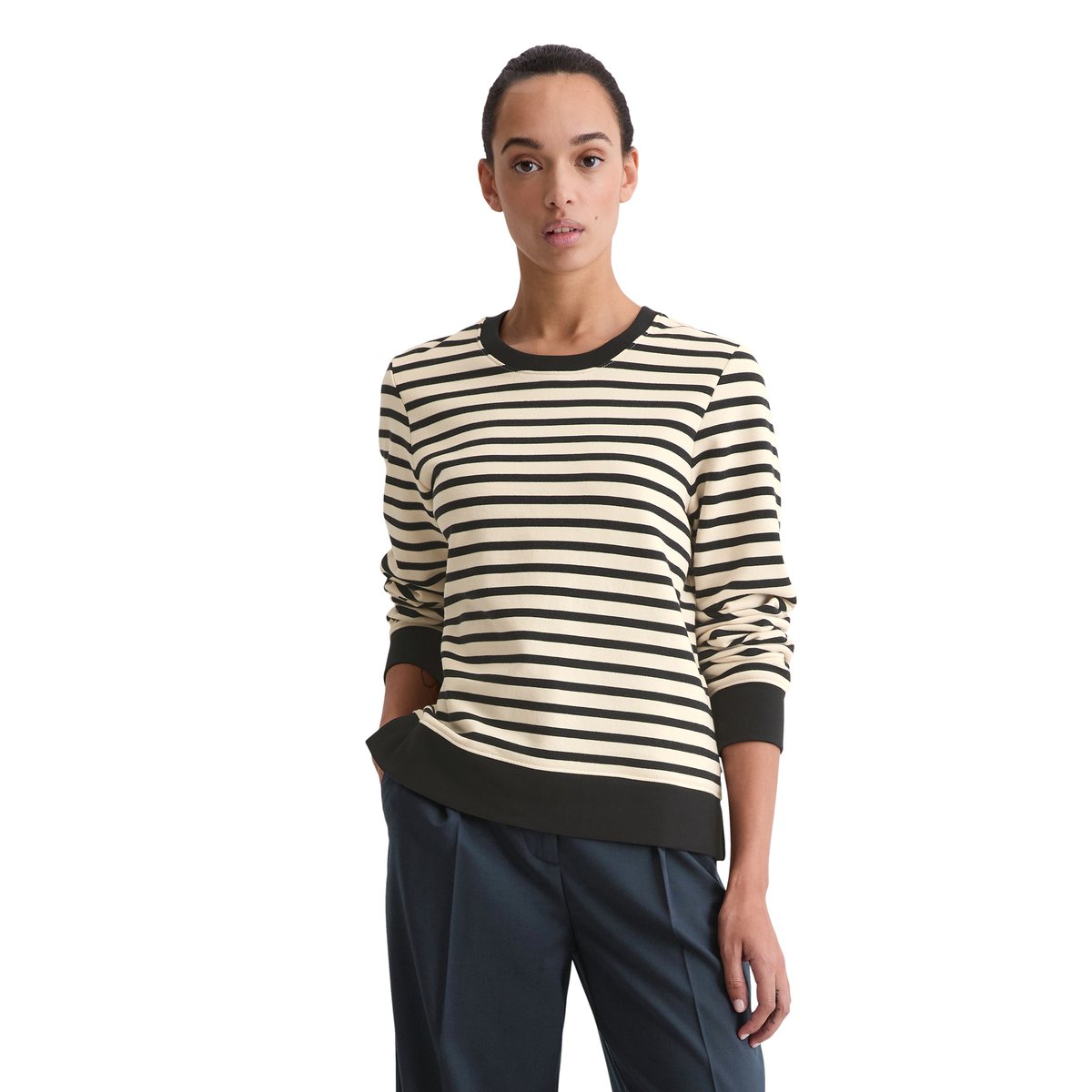 Sweat-shirt rayé régulier en coton organique bleu foncé, MARC O'POLO
