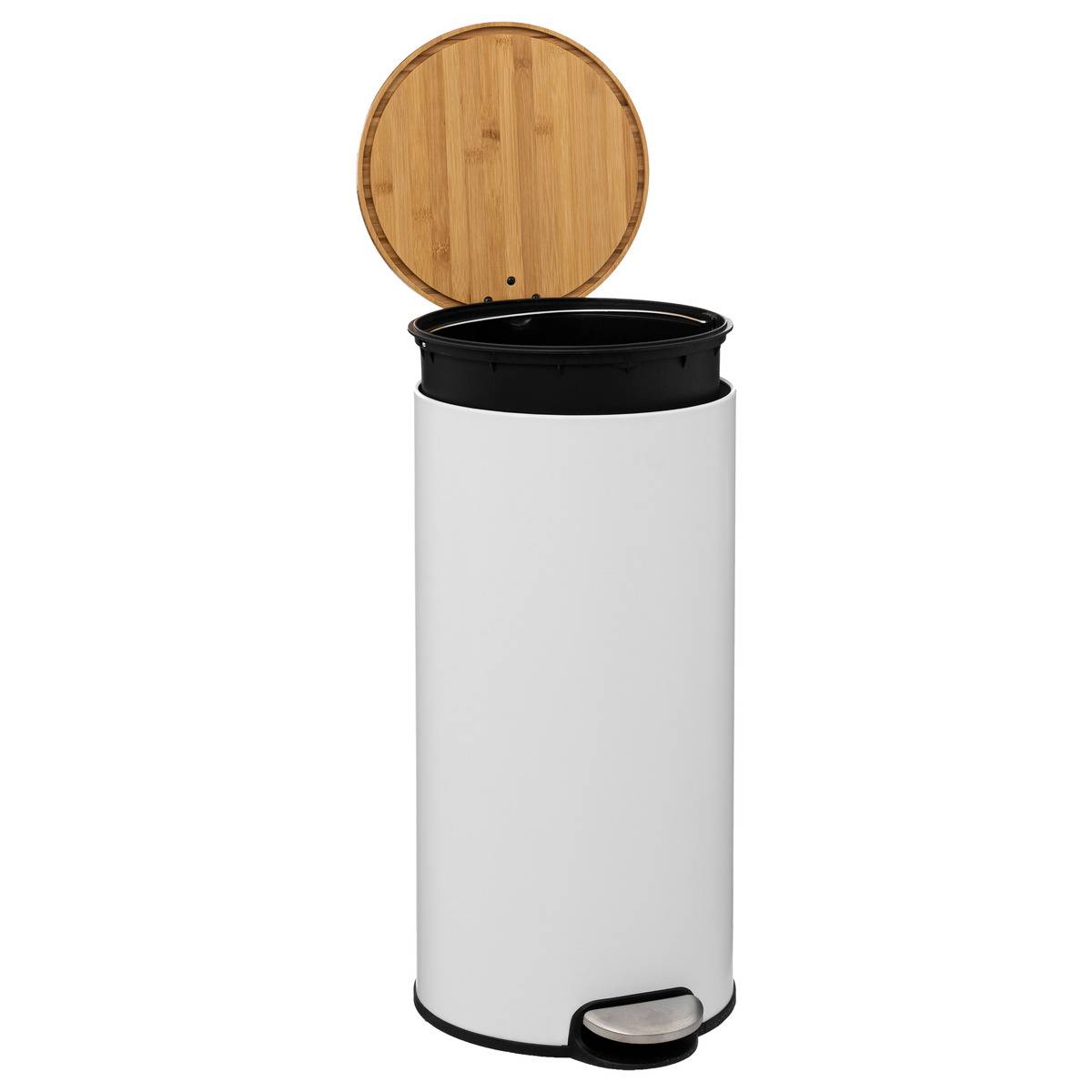 Poubelle de cuisine à pédale 30L avec couvercle en bambou MODERN COLOR blanc, 5FIVE SIMPLY SMART