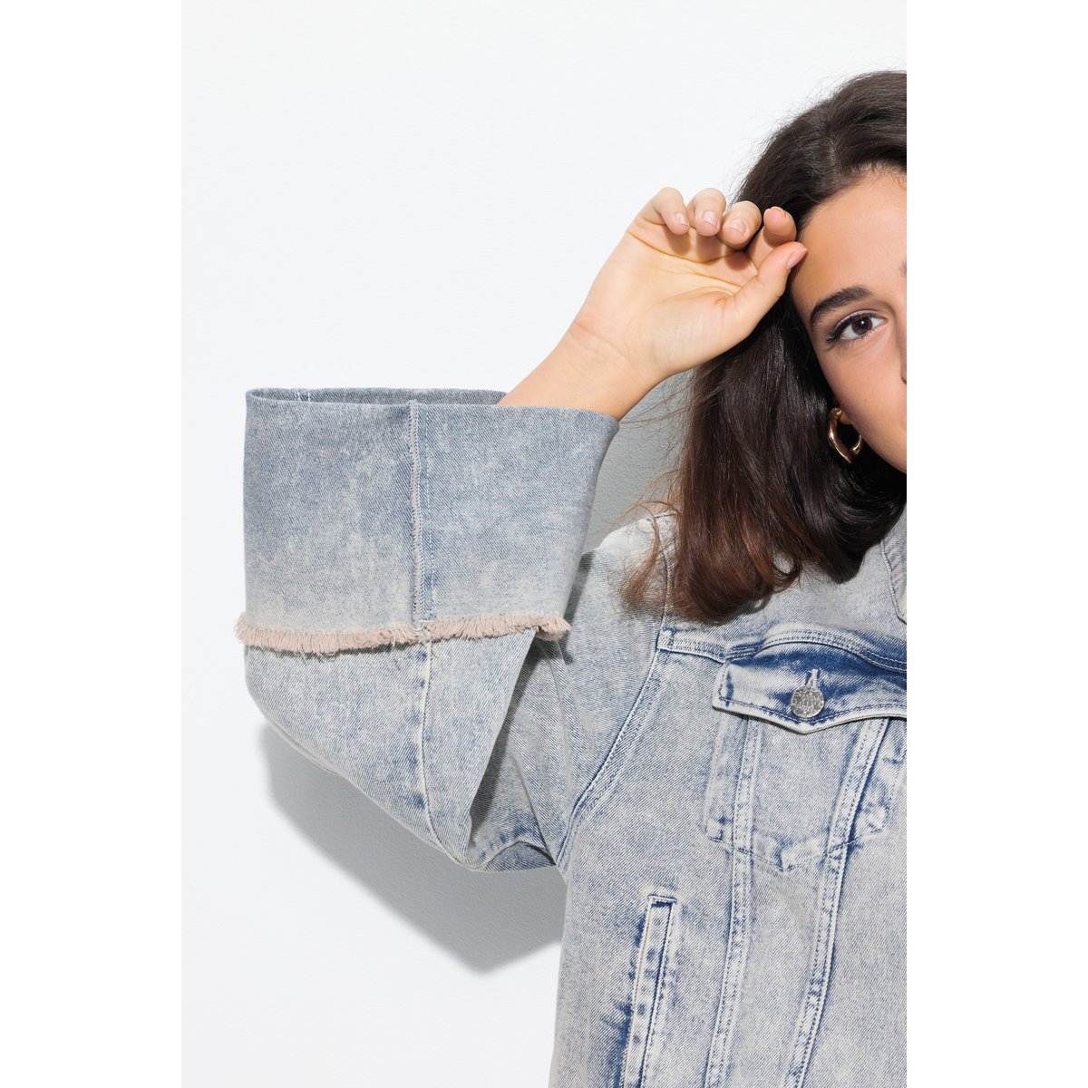 Veste en jean stretch. Col chemise bleu jean mat, ULLA POPKEN