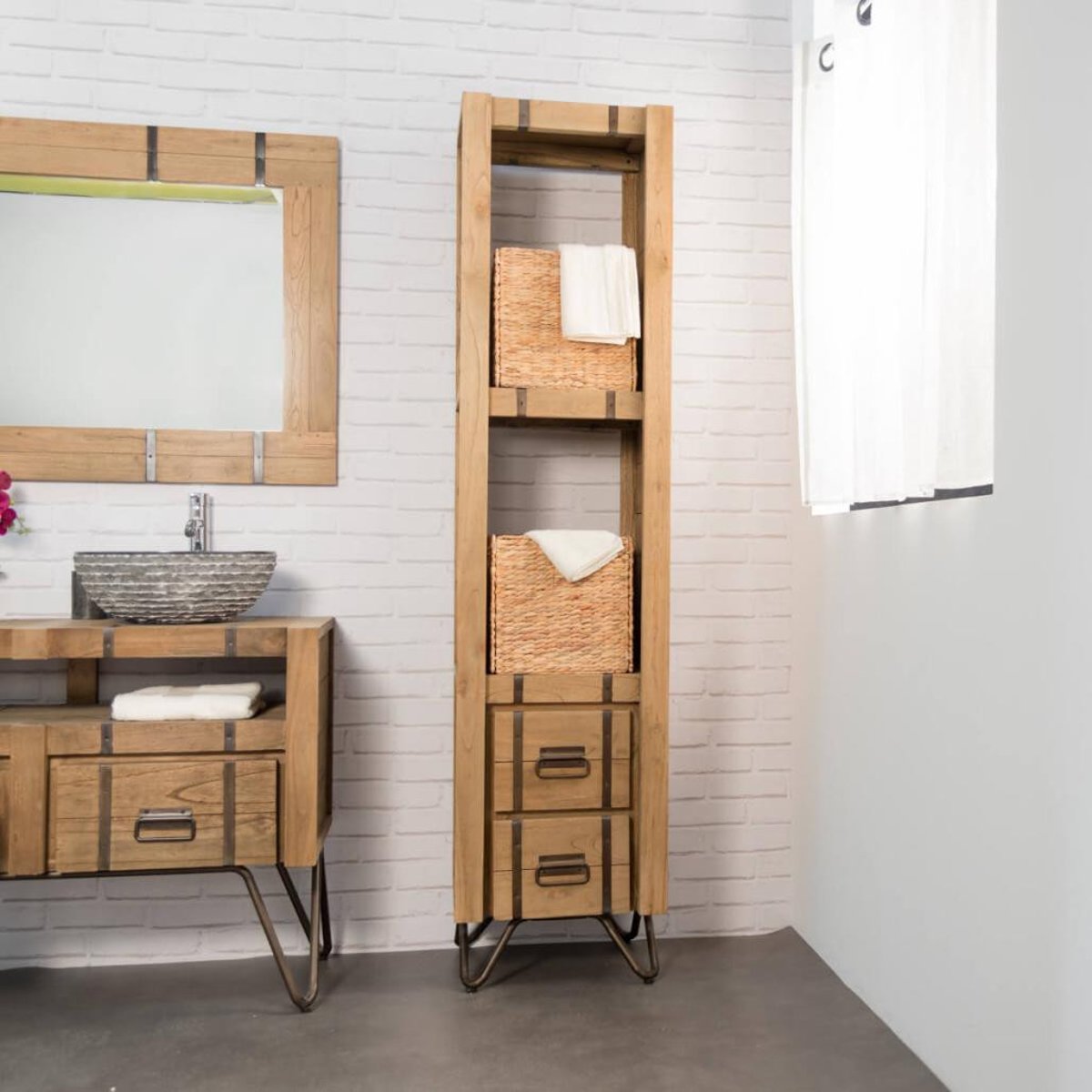 Colonne en mindi naturel rectangle 190 LOFT naturel, WANDA COLLECTION