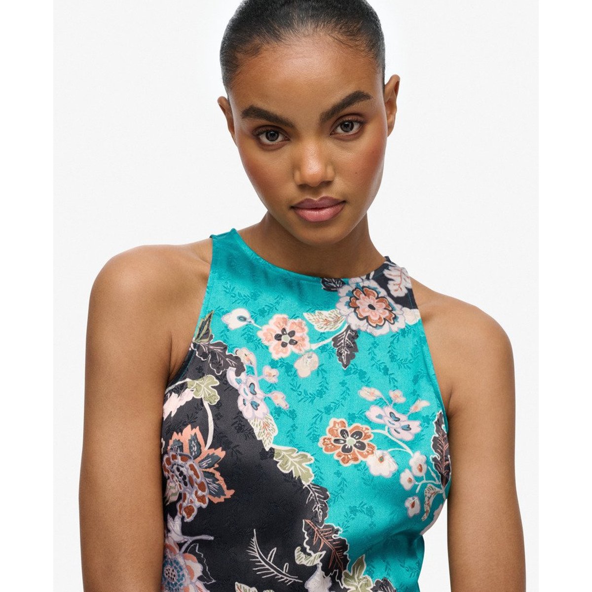 Robe longue en jacquard Racer bleu sarcelle à fleurs eriko, SUPERDRY