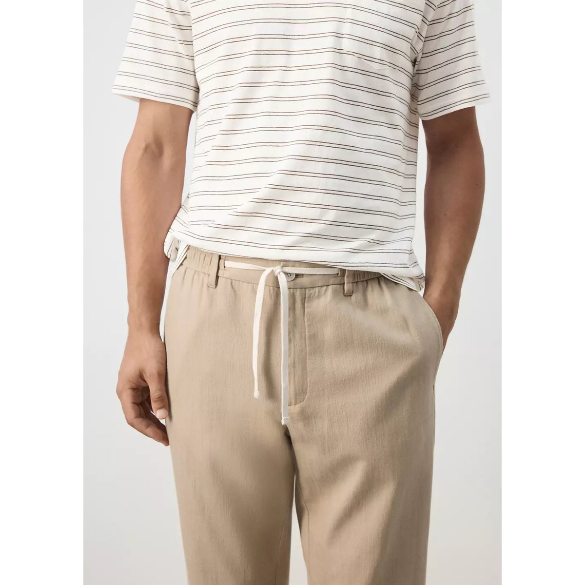 Pantalon relaxed fit en mélange de coton et lin beige, MANGO MAN