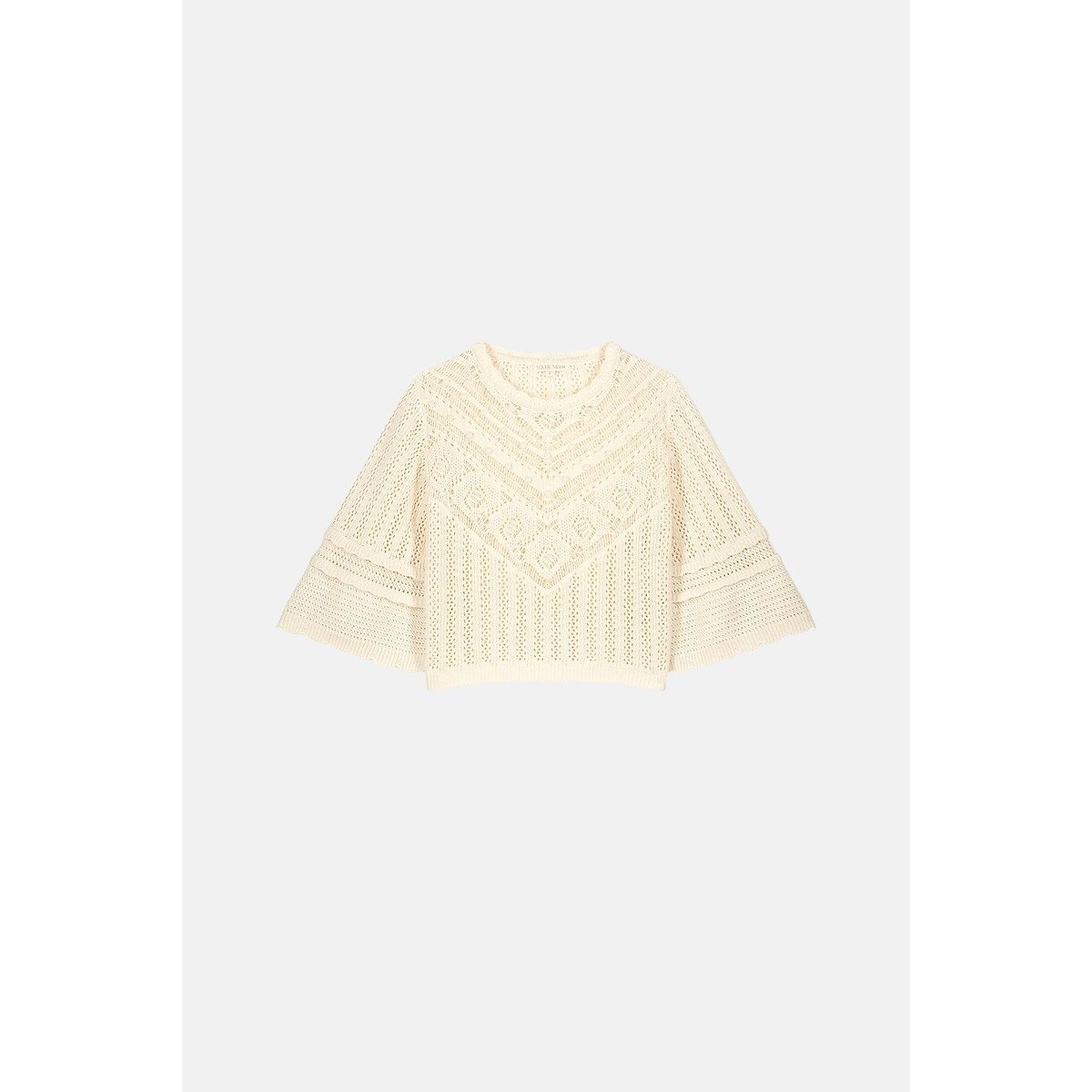 Croisette Crochet Knit Jumper with Elbow-Length Sleeves ecru , LOUISE MISHA