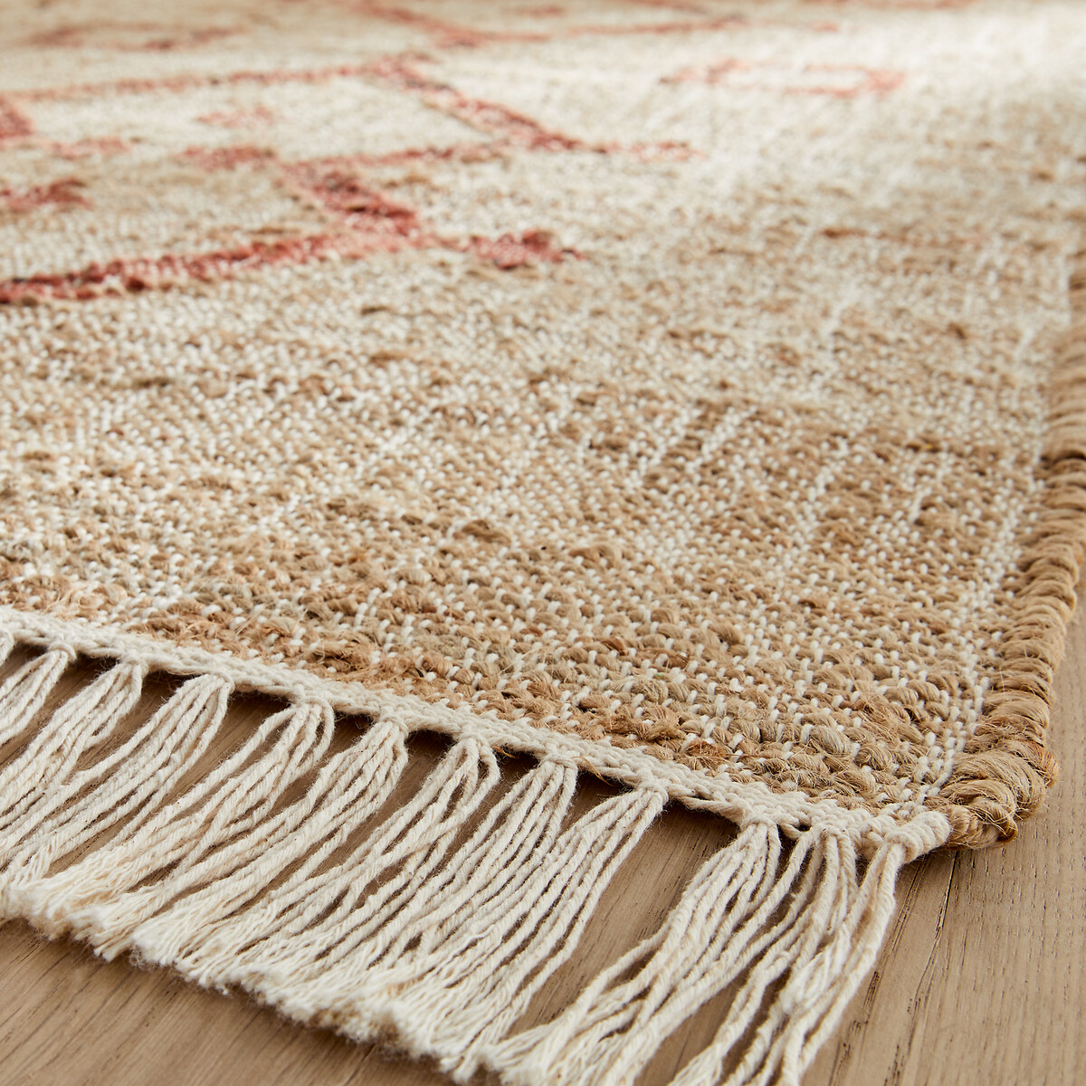 Tapis de couloir en jute, tissé main, Panaji naturel/rouge, AM.PM