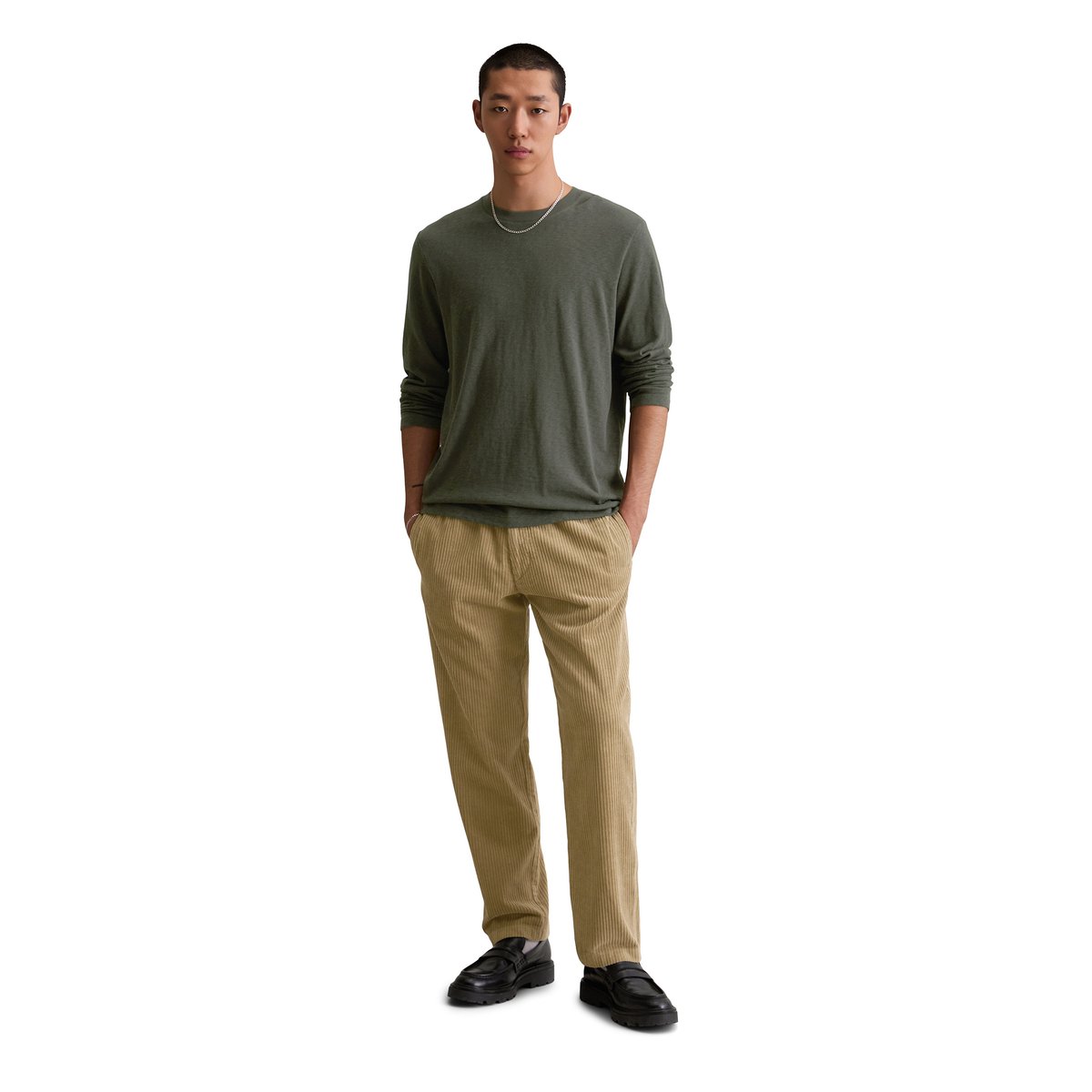 DfC Longsleeve regular en qualité lourde de jersey slub noir, MARC O’POLO DENIM