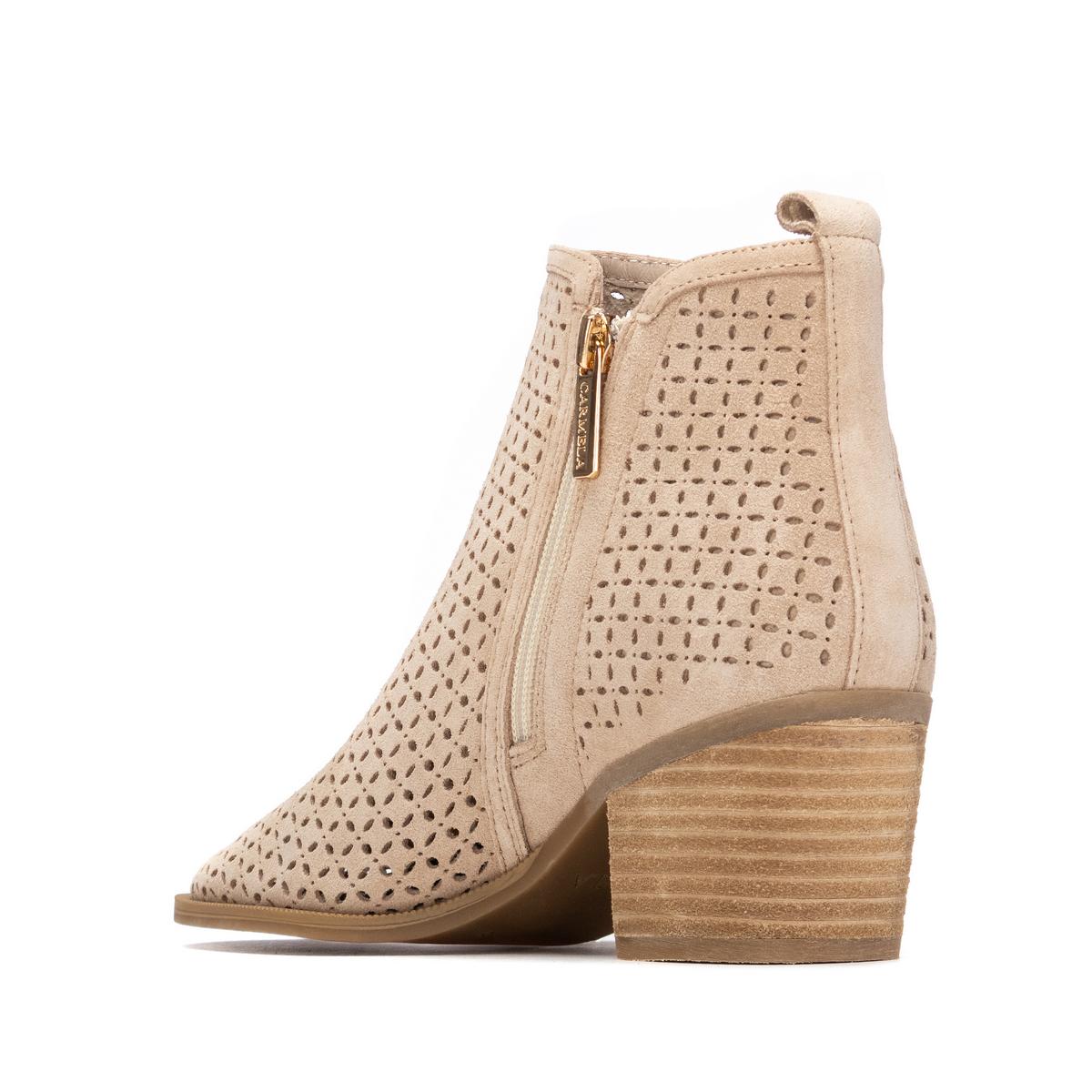 Bottine Cow-boy Talon Décontractée Fermeture éclair beige, CARMELA