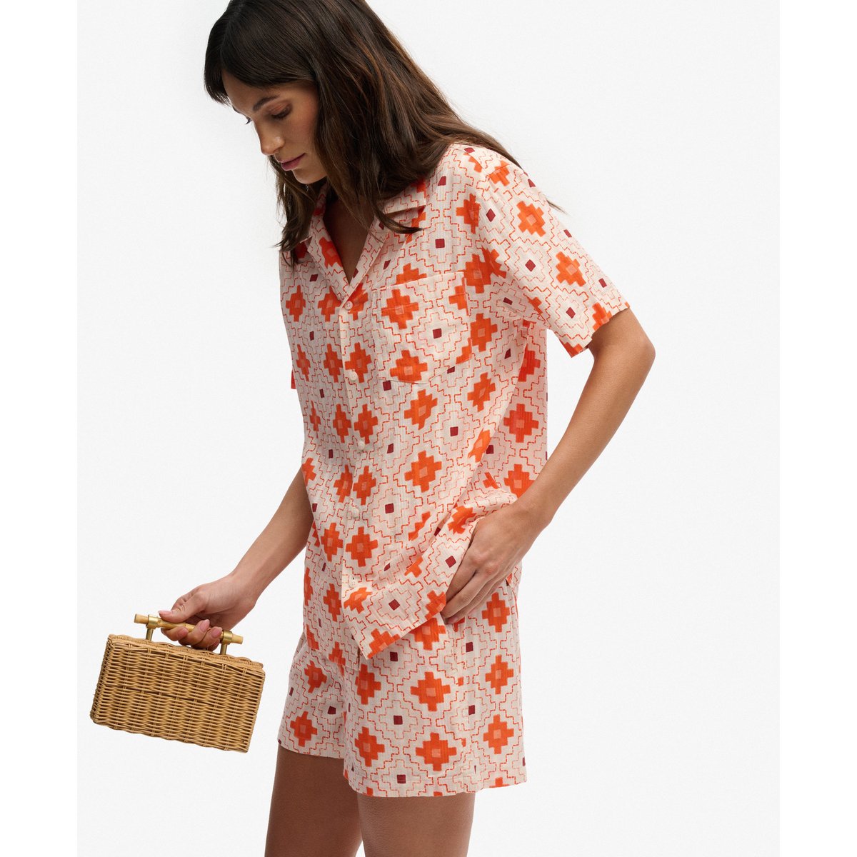 Chemise à manches courtes imprimée Beach orange sashiko tile, SUPERDRY