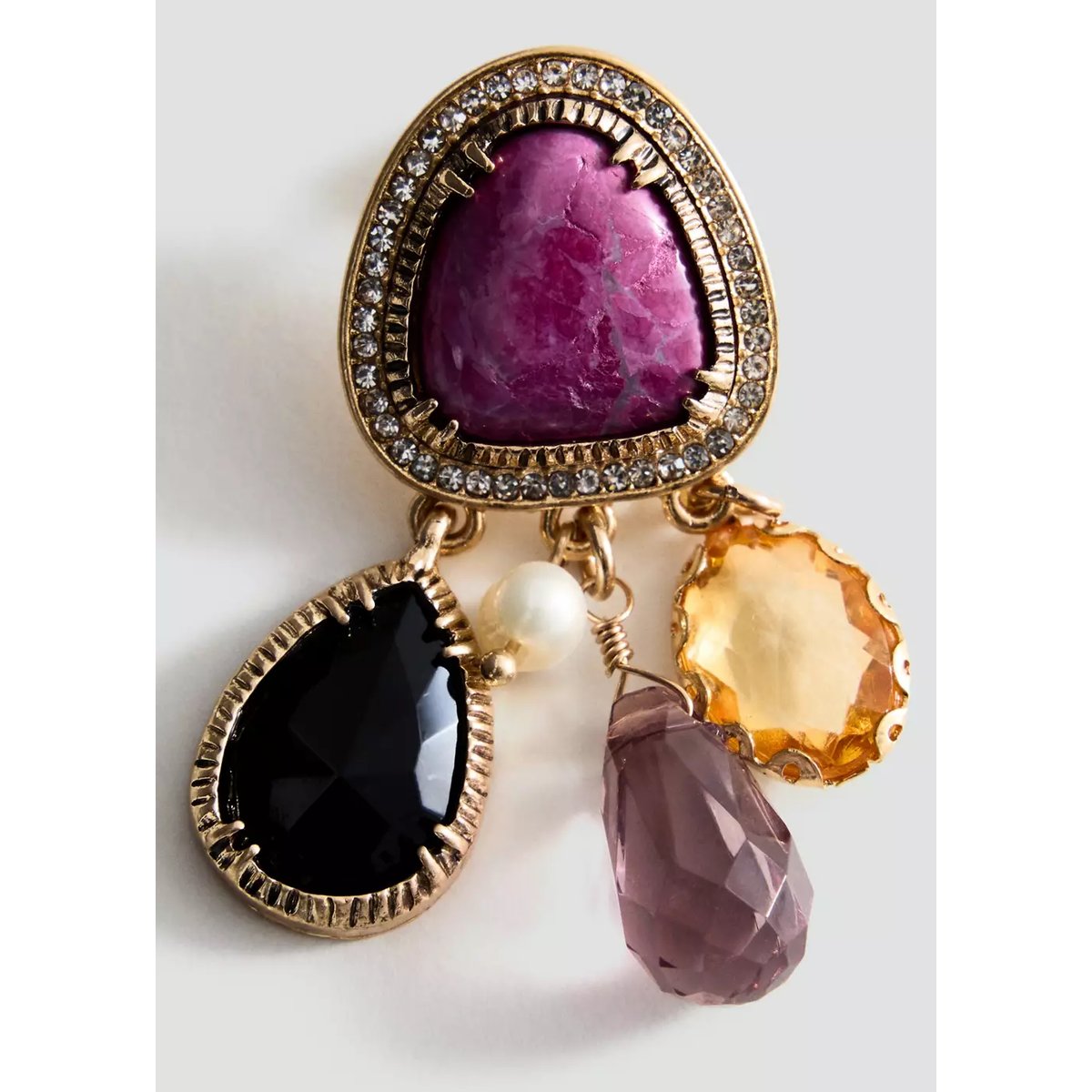 Boucles d’oreilles pierre perles pendantes or, MANGO
