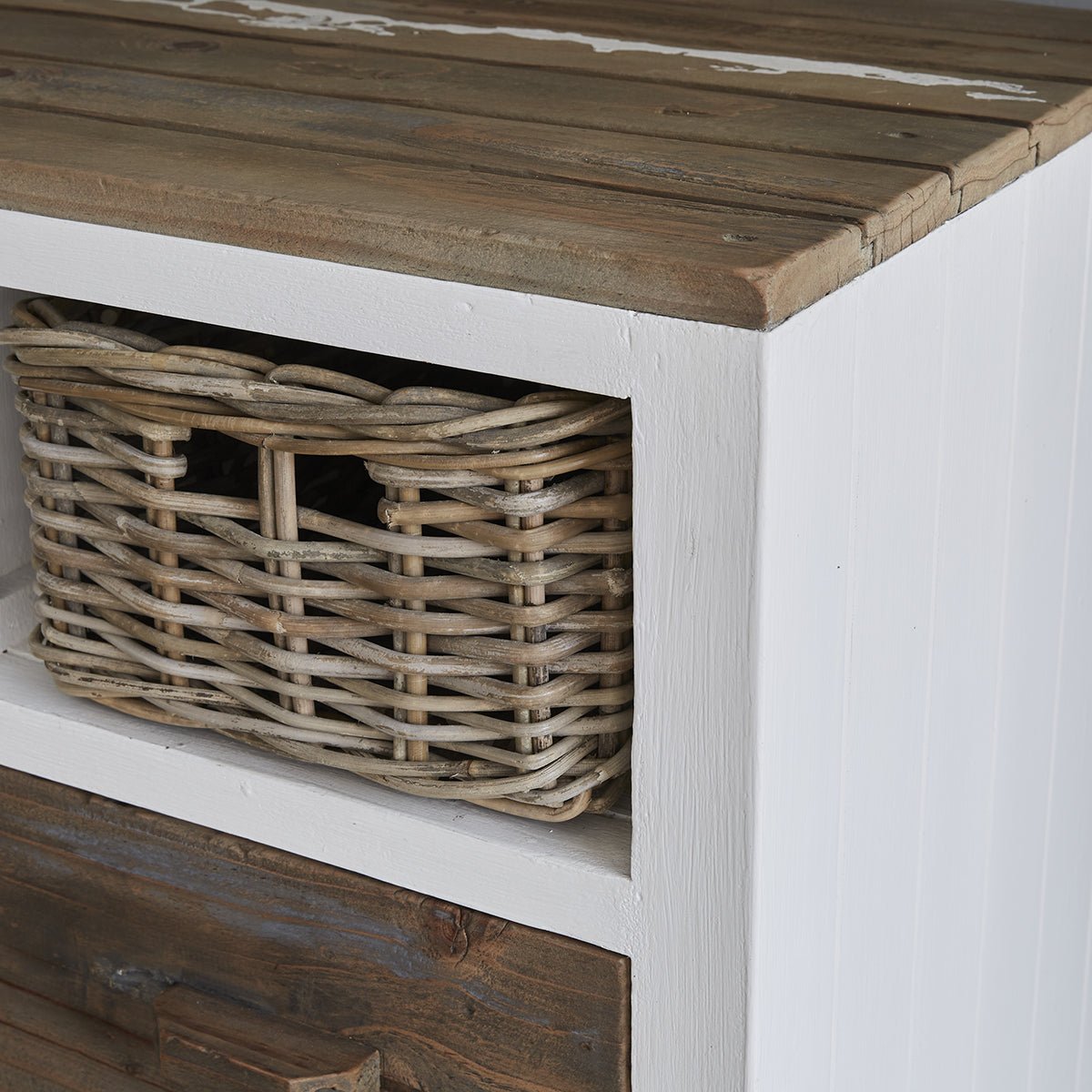 Commode en bois recyclé massif 80 cm 2 tiroirs HONFLEUR blanc, BERAH GETAH