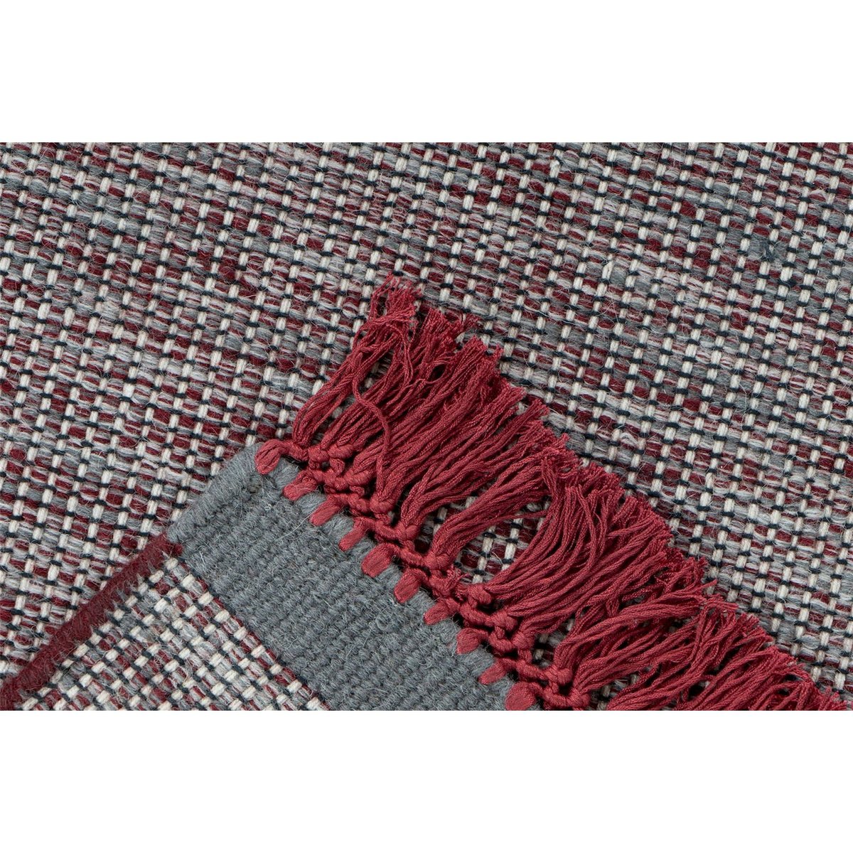 Tapis frangé en laine, Tissé main gris chiné avec rouge brique, ARTE ESPINA