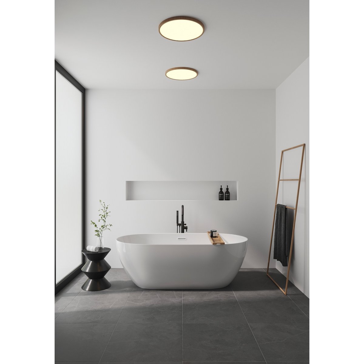 Plafonnier LED intégrée IP54 - salle de bain 2700K | Dimmable en plastique, OJA 29 feuille de bois, NORDLUX