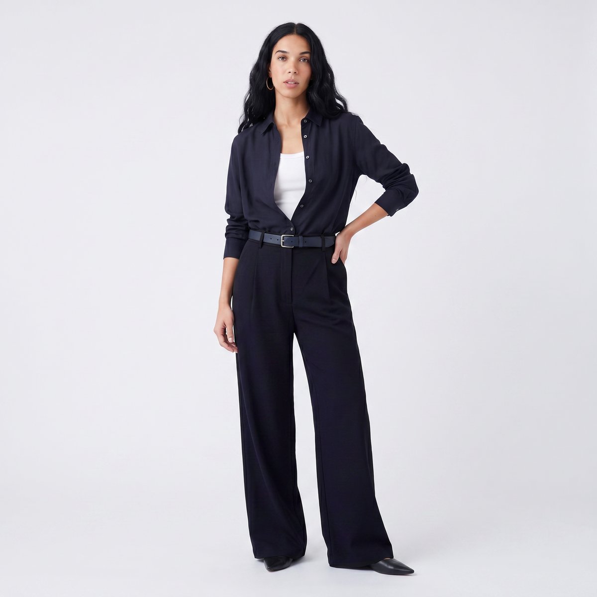 Pantalon taille haute à plis devant ERARIA bleu marine, ARTLOVE