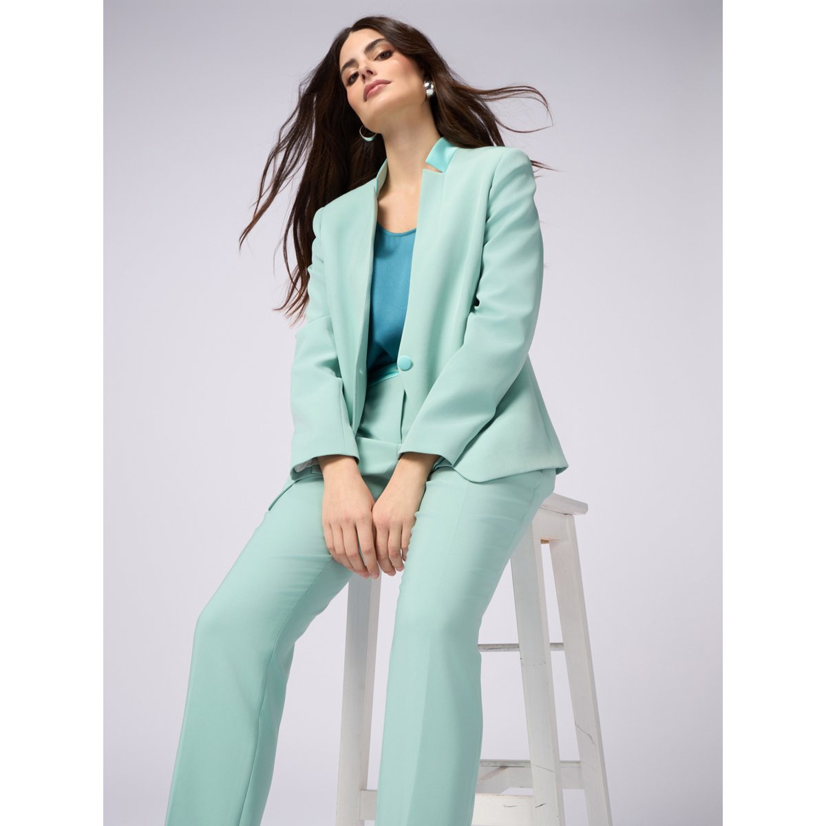 Trousers with satin detail green water, OLTRE