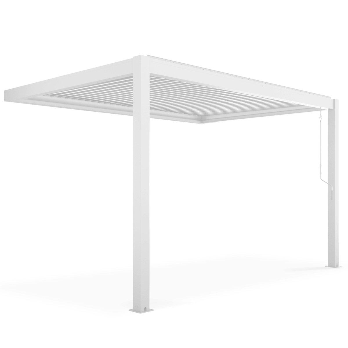 Pergola bioclimatique adossée blanche 3x4m et 1 Store 2,66 x 2,34 m blanc, OVIALA