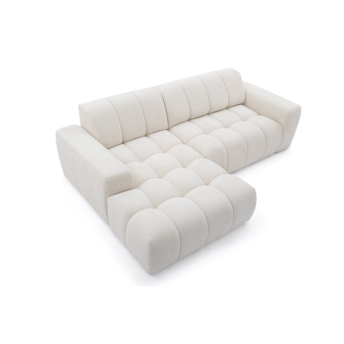 Canapé d'angle convertible 3 places en tissu chenille, THEO beige, BOBOCHIC