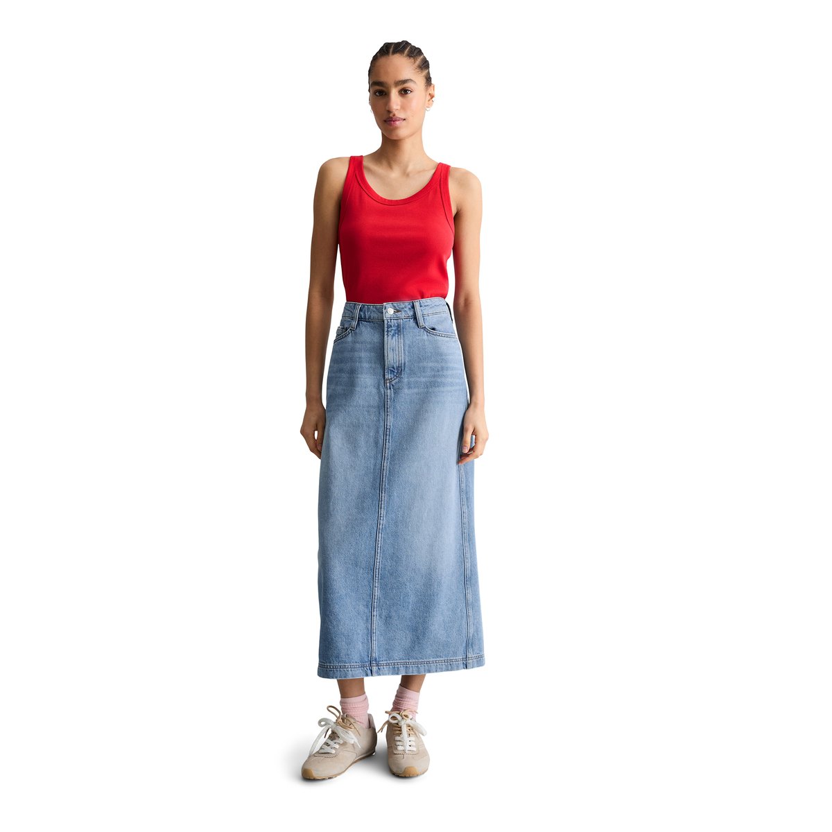 Débardeur côtelé DfC slim en jersey stretch de coton bio rouge clair, MARC O’POLO DENIM
