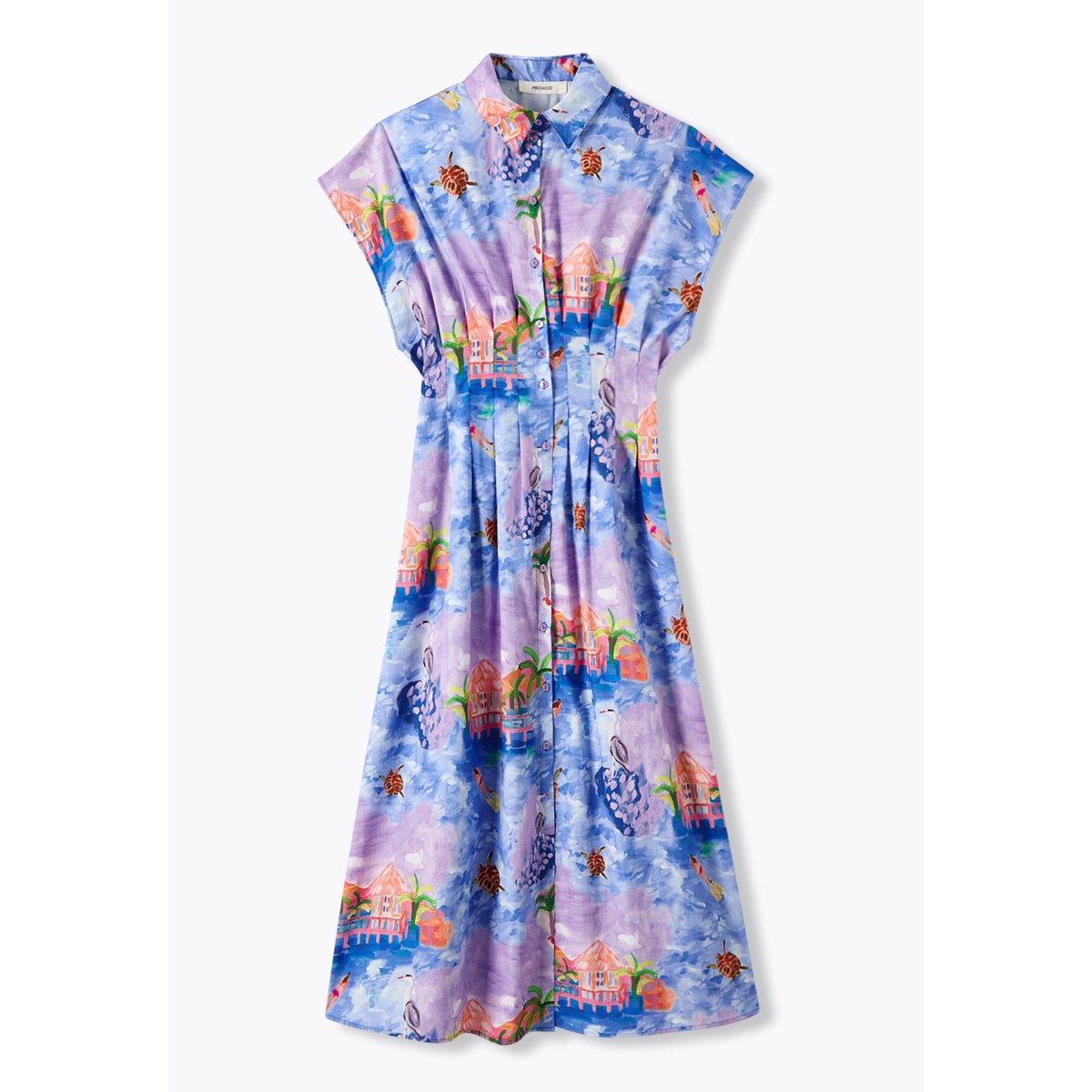 Robe-chemise motif paysage imprimé bleu, PROMOD