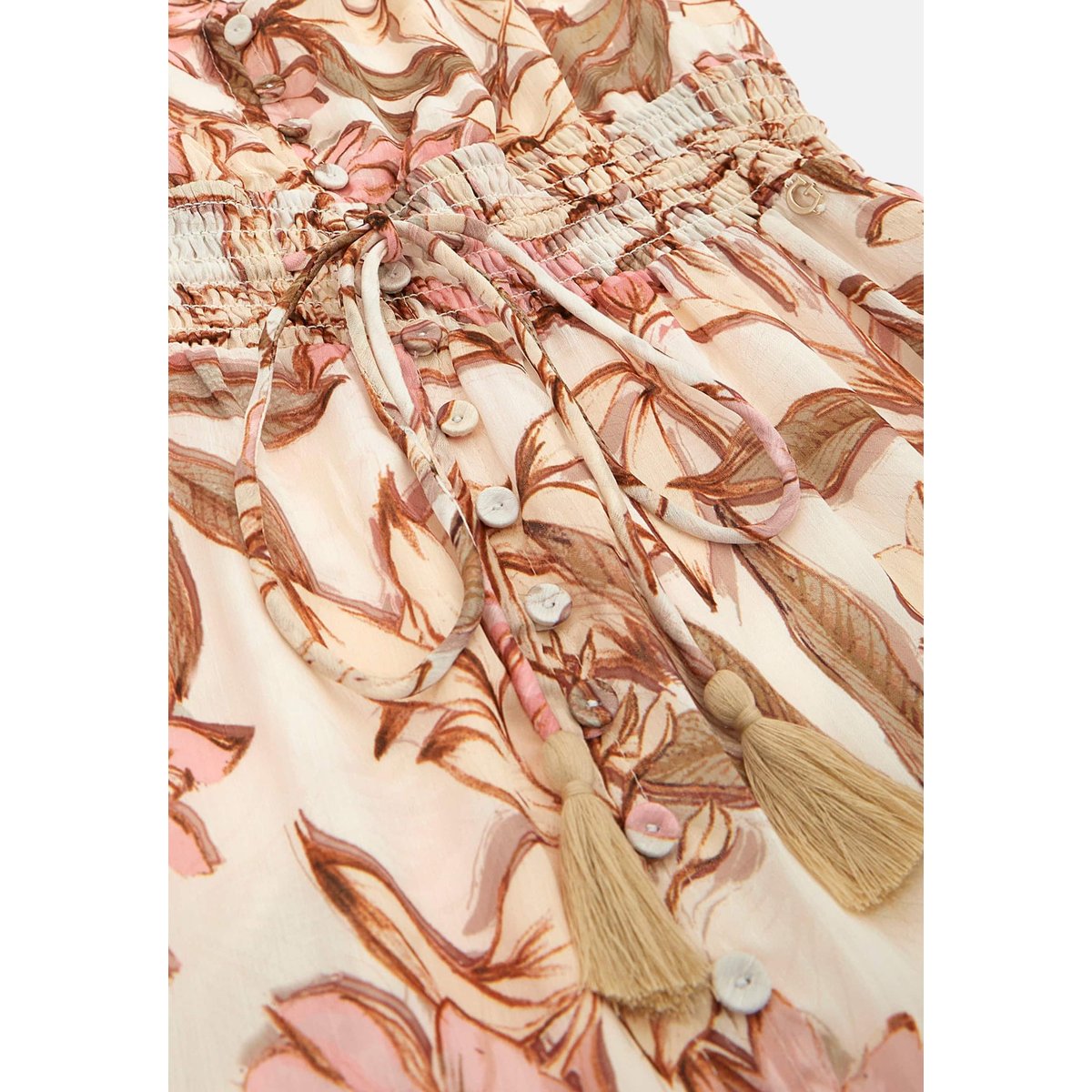 Robe Longue Jacquard Froissé rose floral, GUESS