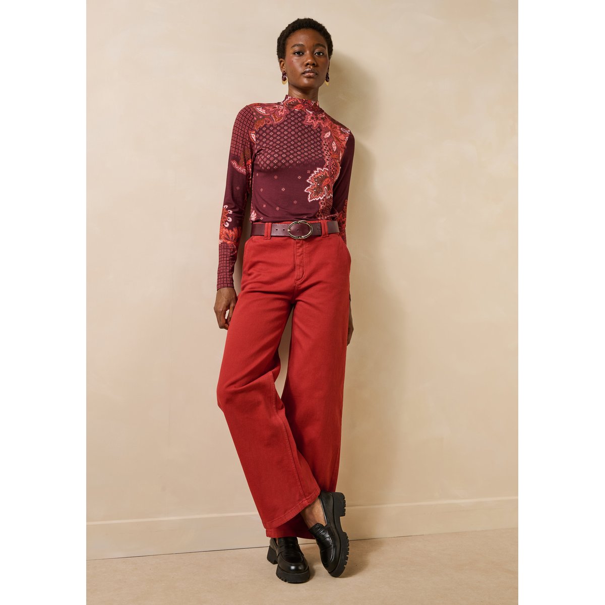 T-shirt imprimé manches longues en jersey rouge, LA FEE MARABOUTEE