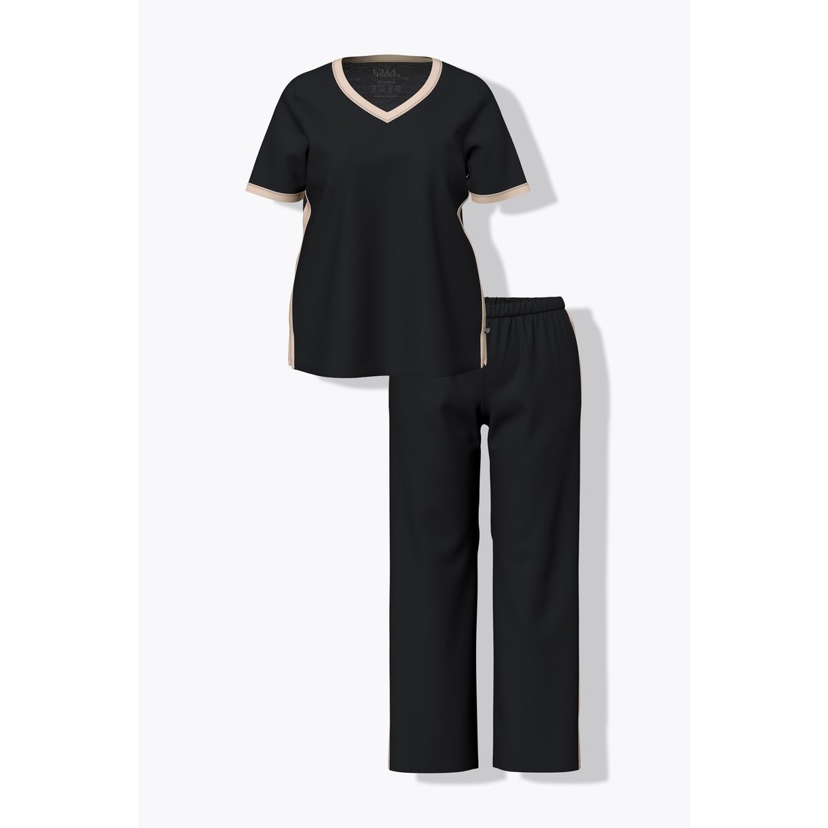 Pyjama, décolleté en V et manches courtes noir, ULLA POPKEN