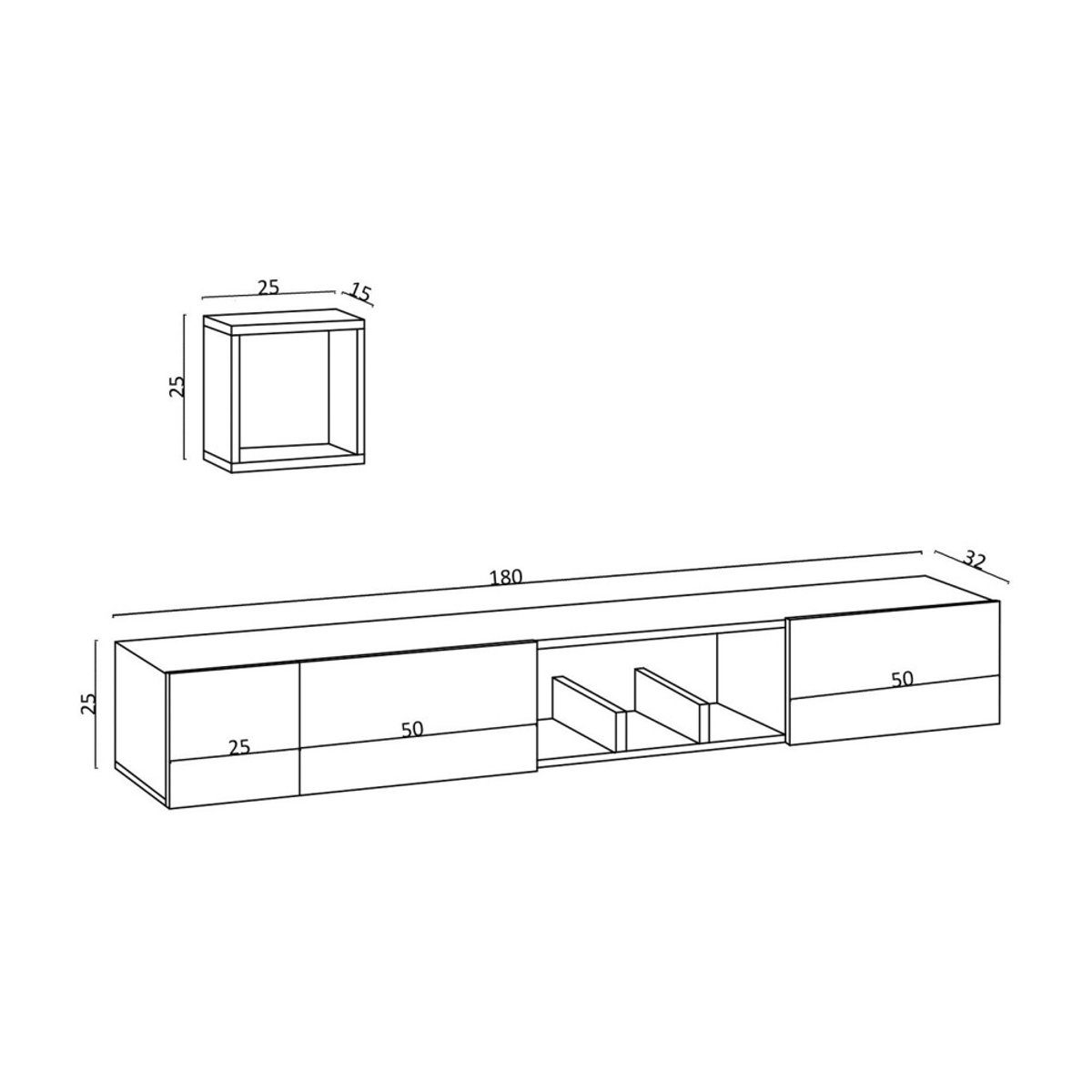 Meuble TV suspendu 3 portes en bois L180cm- HEAVY bois clair, DRAWER