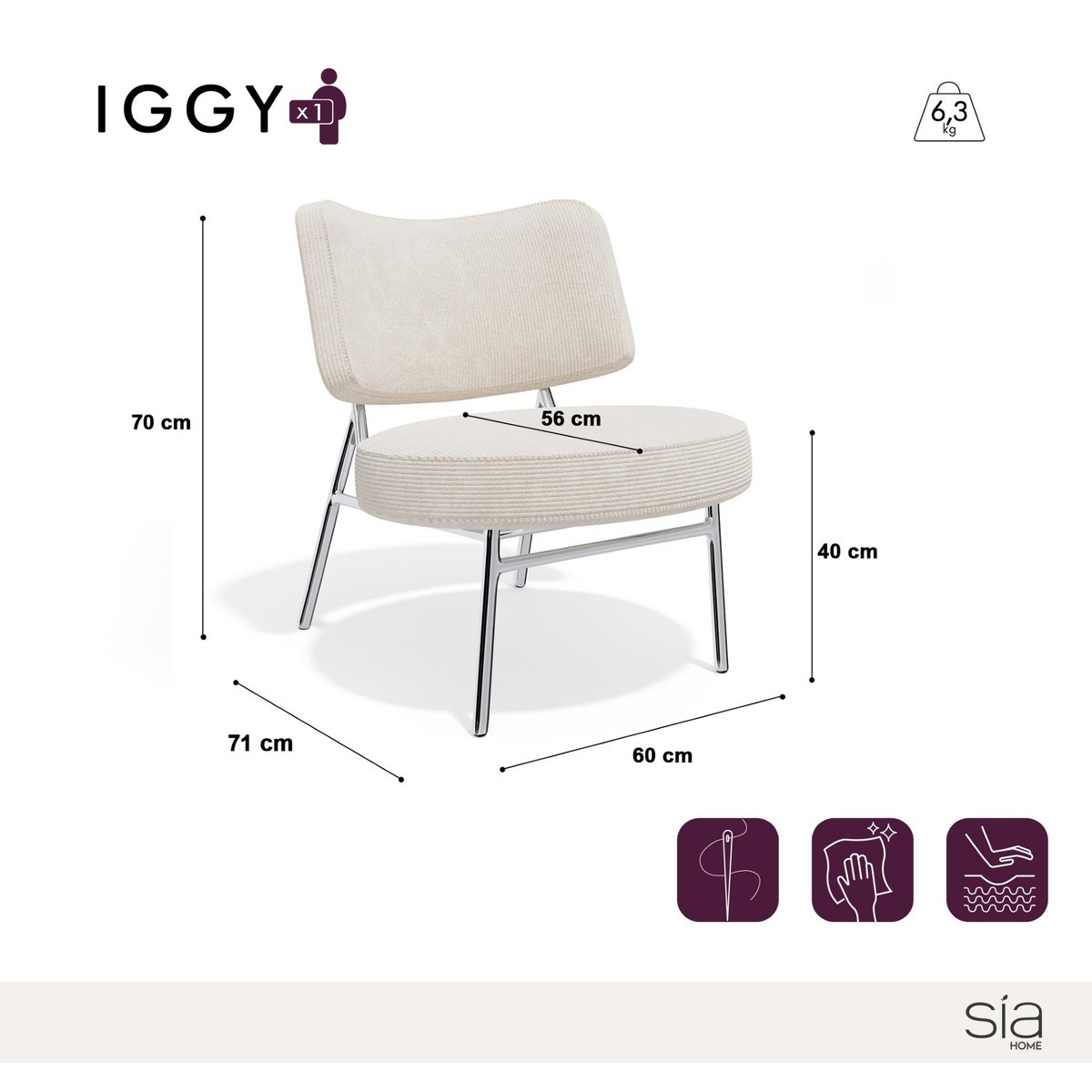 Fauteuil de salon en tissu texturé à motif IGGY marron, SIA HOME