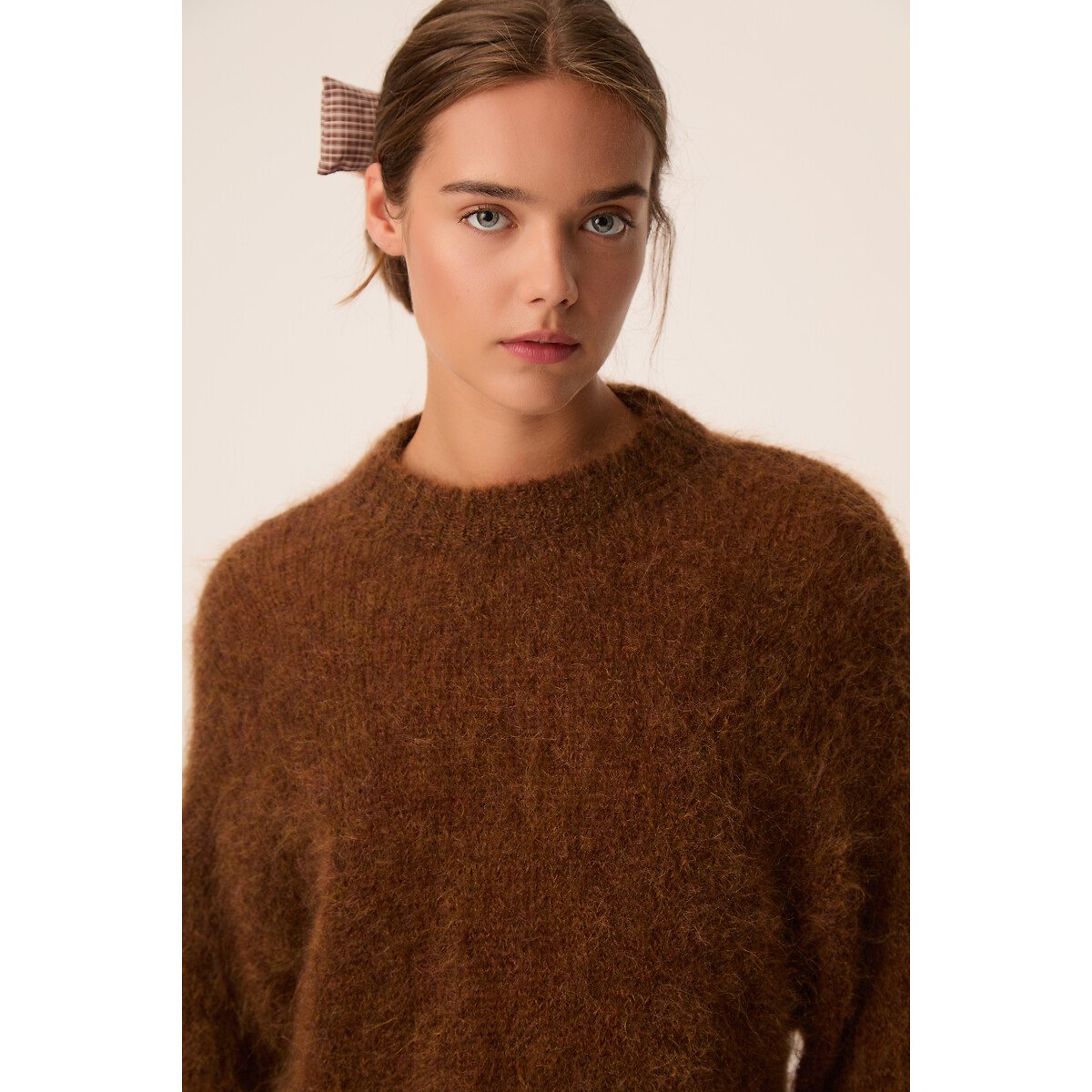 Pullover mit Rundhalsausschnitt aus Mohair-Mischgewebe, ALENA cognac, DES PETITS HAUTS