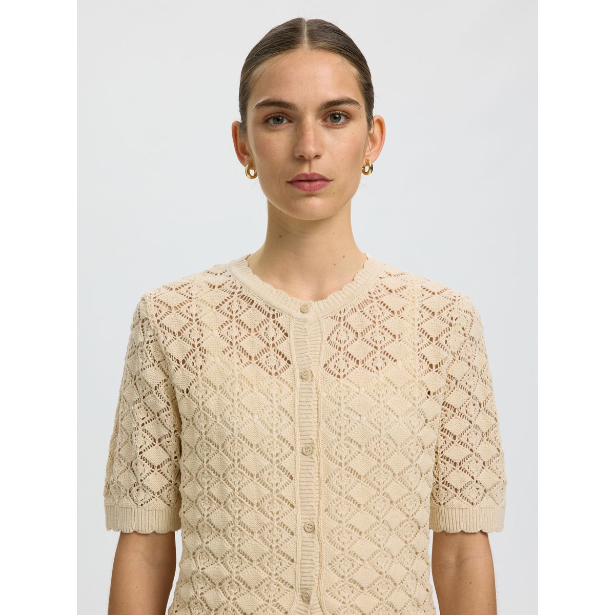 Cardigan En Maille birch, SELECTED