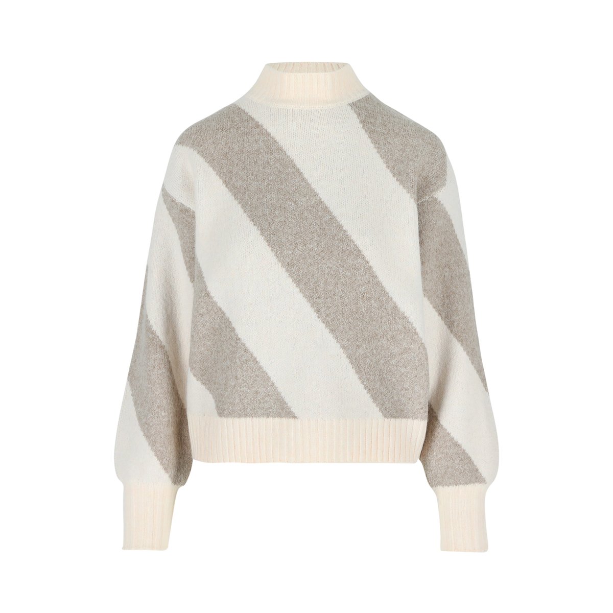 Pull en jacquard à rayures taupe, LOLALIZA