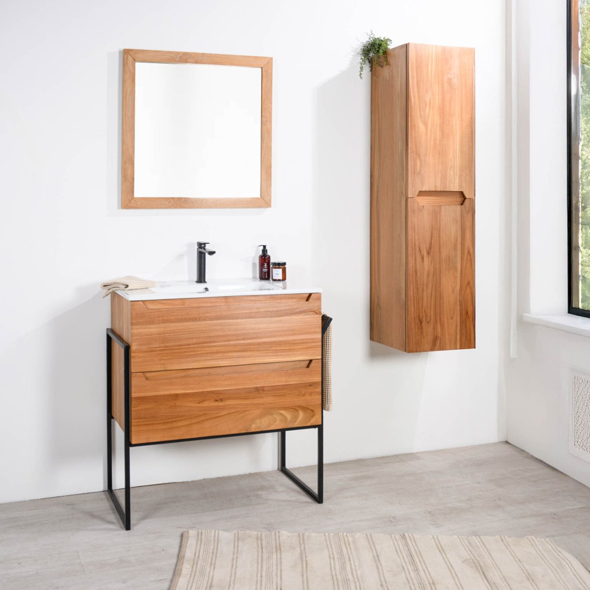 Meuble salle de bain en teck et céramique Vila 80cm naturel, WANDA COLLECTION